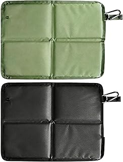 2er Set Faltbare Outdoor Sitzkissen –Wasserdicht & Thermo-Isolierend mit Karabiner,Ultraleicht (93g) für Wandern, Camping, Picknick, Festival, WM – Oxford Doppelseitig – Olivgrün + Schwarz
