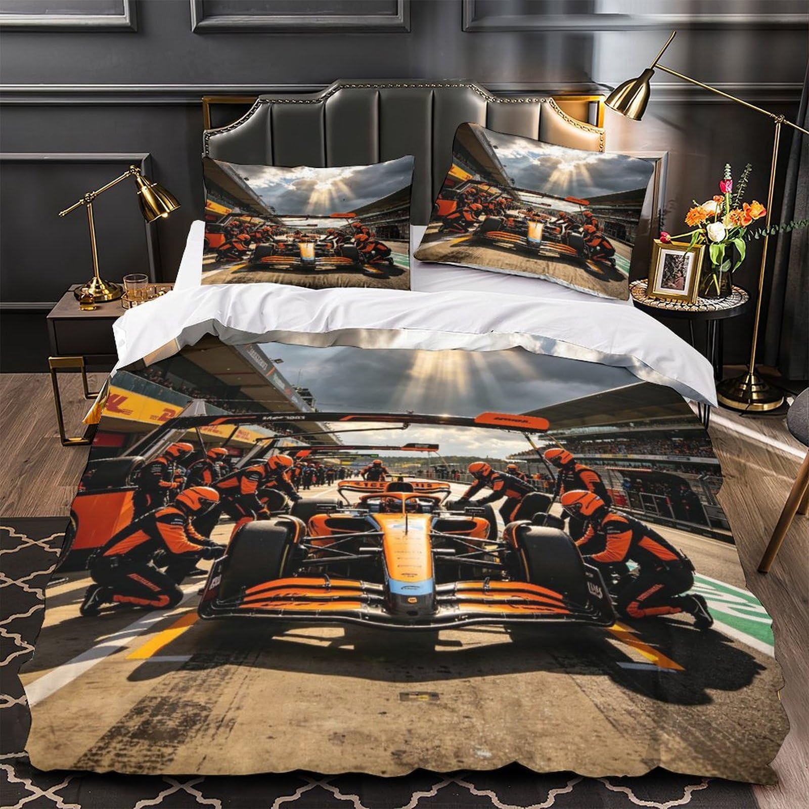 DAFUfbw Mclarenen Luxe Quilt Cover Set Hidden Zipper Duvet Cover Set with Pillowcases Pit Stop Bedding Set Soft Microfiber Comforter Cover King（220x240cm）