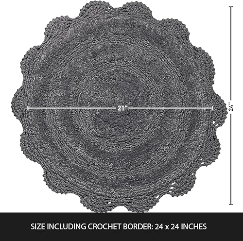 Miniatura 3 de Chardin home Griffin - Alfombra de baño redonda de ganchillo gris, 100% algodón con borde de ganchillo artesanal hecho a mano, 24 pulgadas