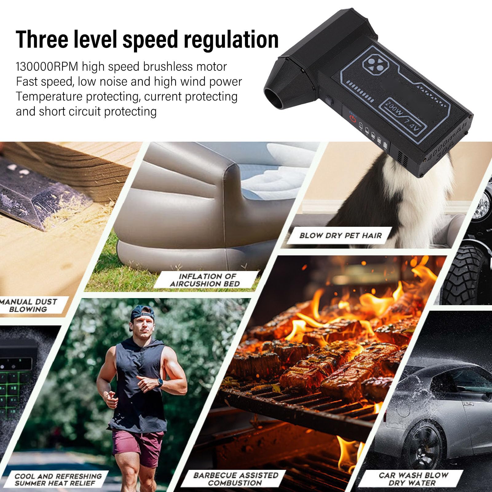 Asixxsix Soffiatore elettrico, soffiatore ad aria senza fili 130000 giri/min con regolazione della velocità a 3 livelli, batteria ricaricabile 4000 mAh per tastiera e auto
