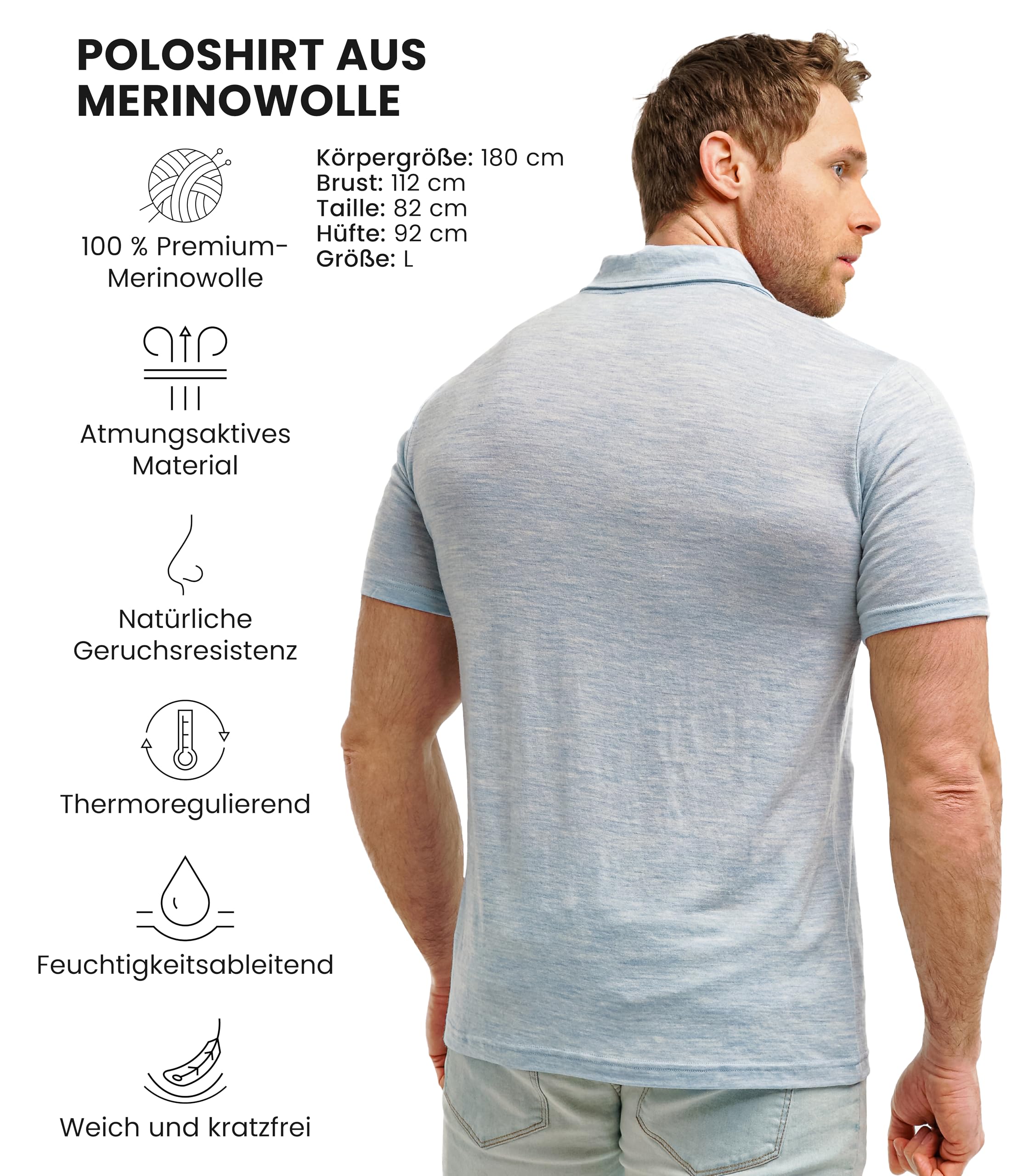 100% Merino Poloshirt Herren - Outdoor Atmungsaktiv Merino Shirt Herren Kurzarm Polo und Langarm Polo (X-Large, Arctic Ice Polo)
