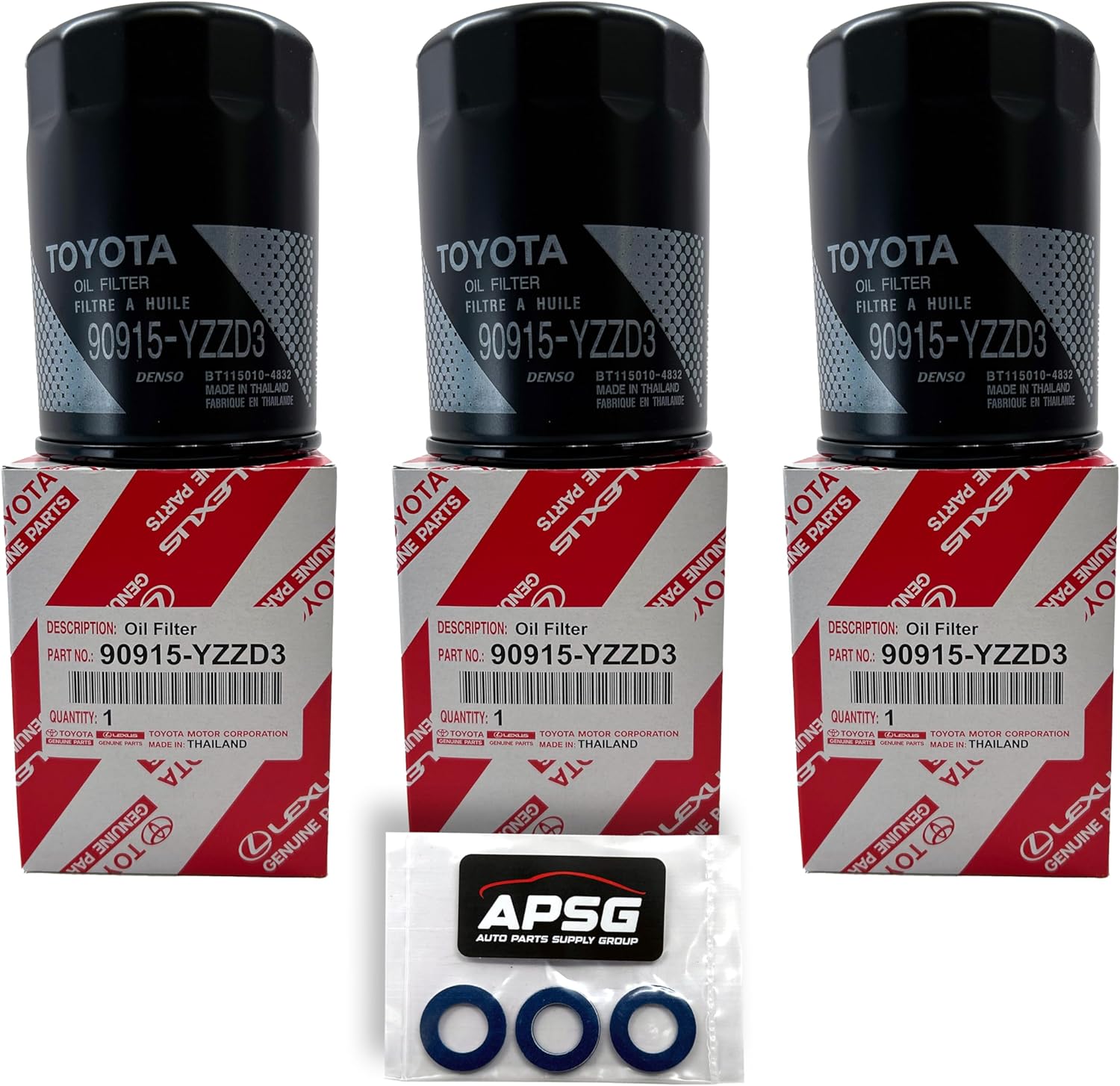 Genuine Oil Filter 90915-YZZD3 with APSG Drain Plug Washers | 3 PACK | Compatible with Toyota/Lexus vehicles