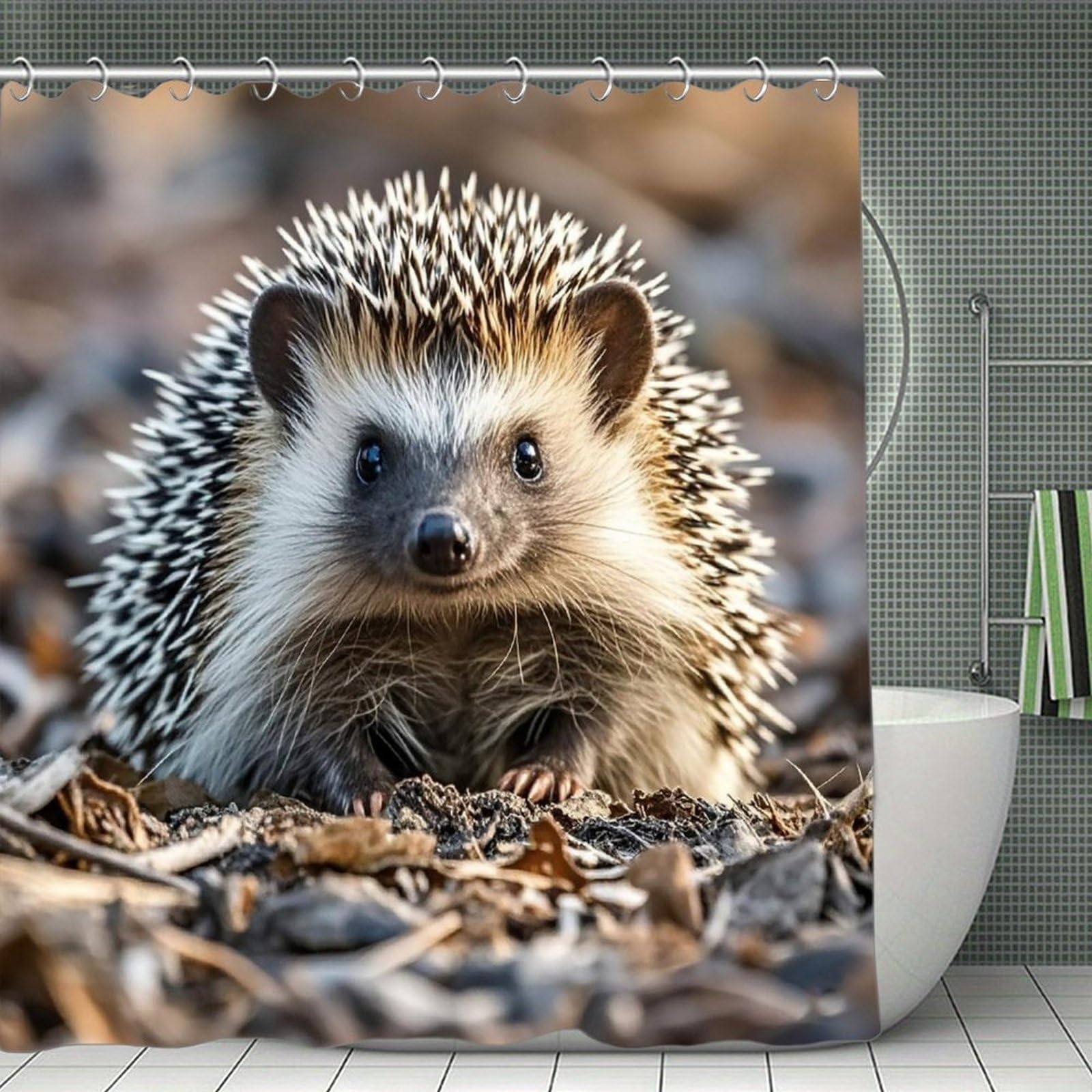VstaDank Hedgehog Shower Curtain Light-Weight Blackout Bathroom Curtain Washable Shower Liner 71x71 Inch Bath Curtain with Metal Holes Bathtub Bath Room