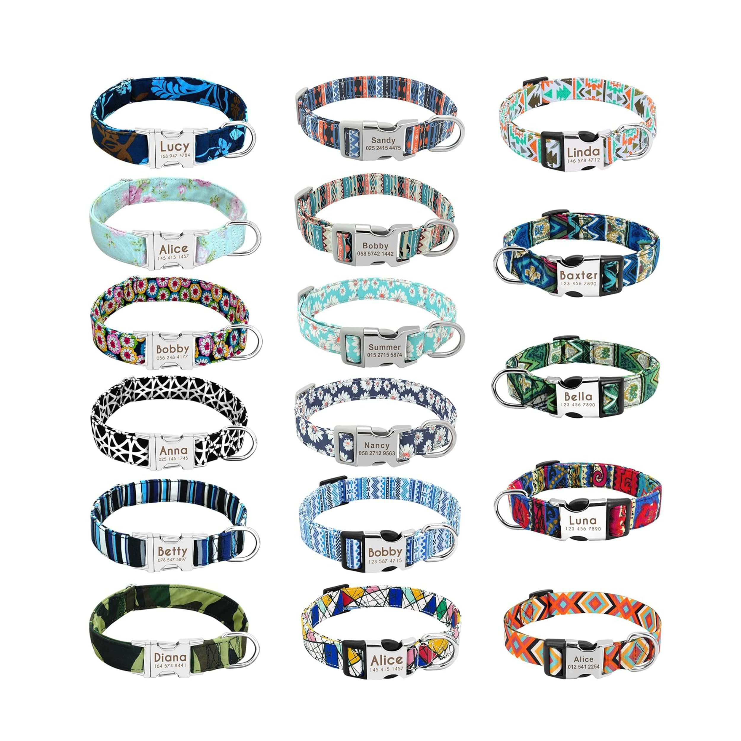 Didog Collares de perro suaves personalizados, collares de nailon con hebilla de grabado para perros pequeños, medianos y grandes