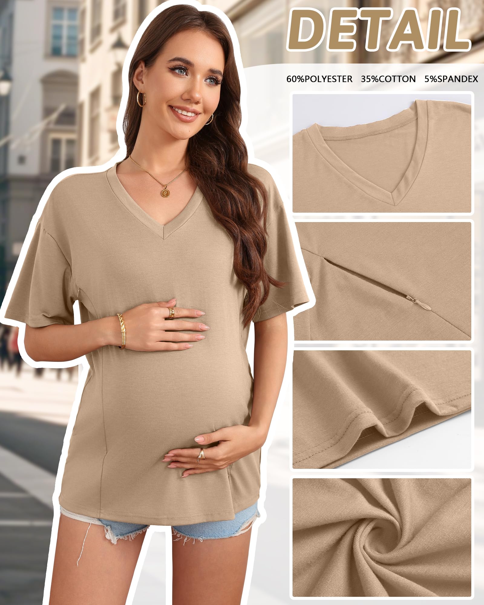 Xuniea Confezione da 3 Camicie da Allattamento Oversize da Donna per L'Allattamento al Seno con Cerniere Nascoste, vestibilità Ampia, Maniche Corte, Top Premaman
