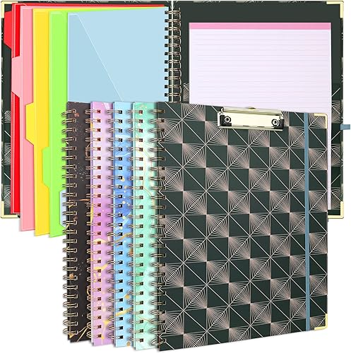 Miniatura 8 de Portapapeles en espiral con bloc de notas recargable, bonita carpeta de portapapapeles, 5 divisores con almacenamiento y 10 bolsillos, portapapeles