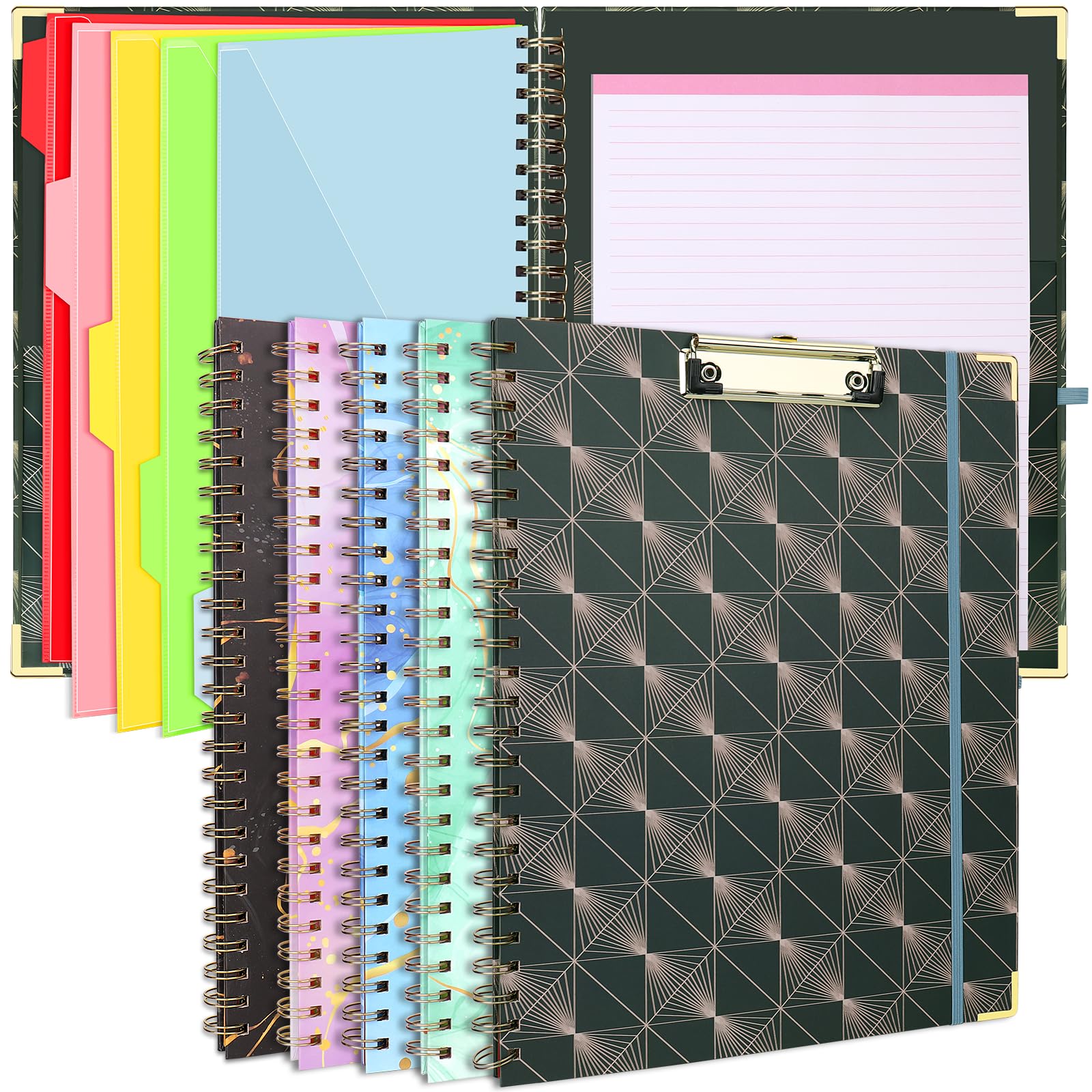 Clipboard Folio with Refillable Notepad,Hardcover Spiral Clipboard Folder, 5 Dividers,10 Pockets Storage Clipboard Notebook,Versatile Clip board,Clipboards Portfolio Planner for Office-Classic Blue