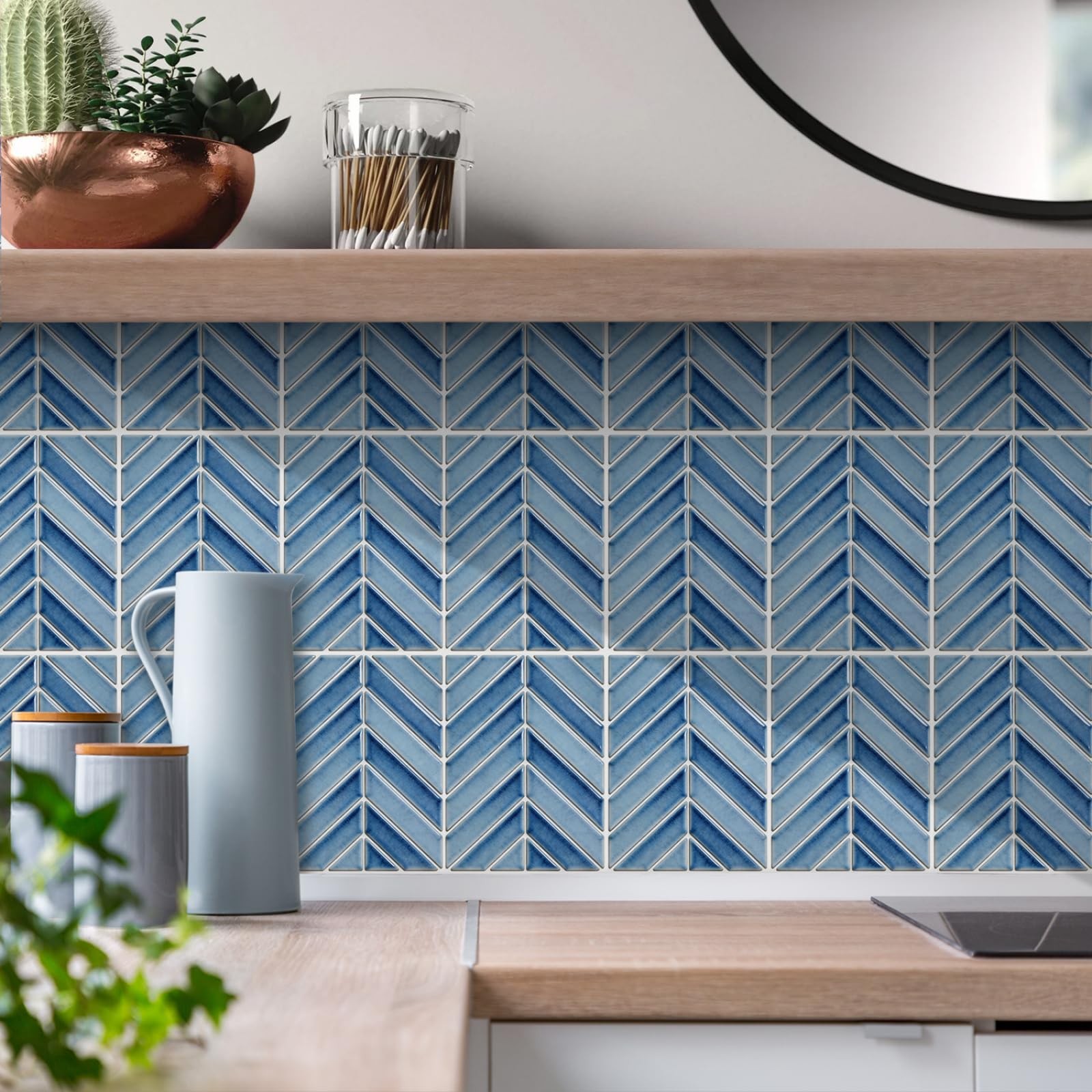 LMYSXAOZ Stick on Tiles 17x23CM Blue Tile Stickers Transfers for Bathroom Kitchen,Peel and Wall Self Adhesive Vinyl Waterproof Oil Proof Home Decor