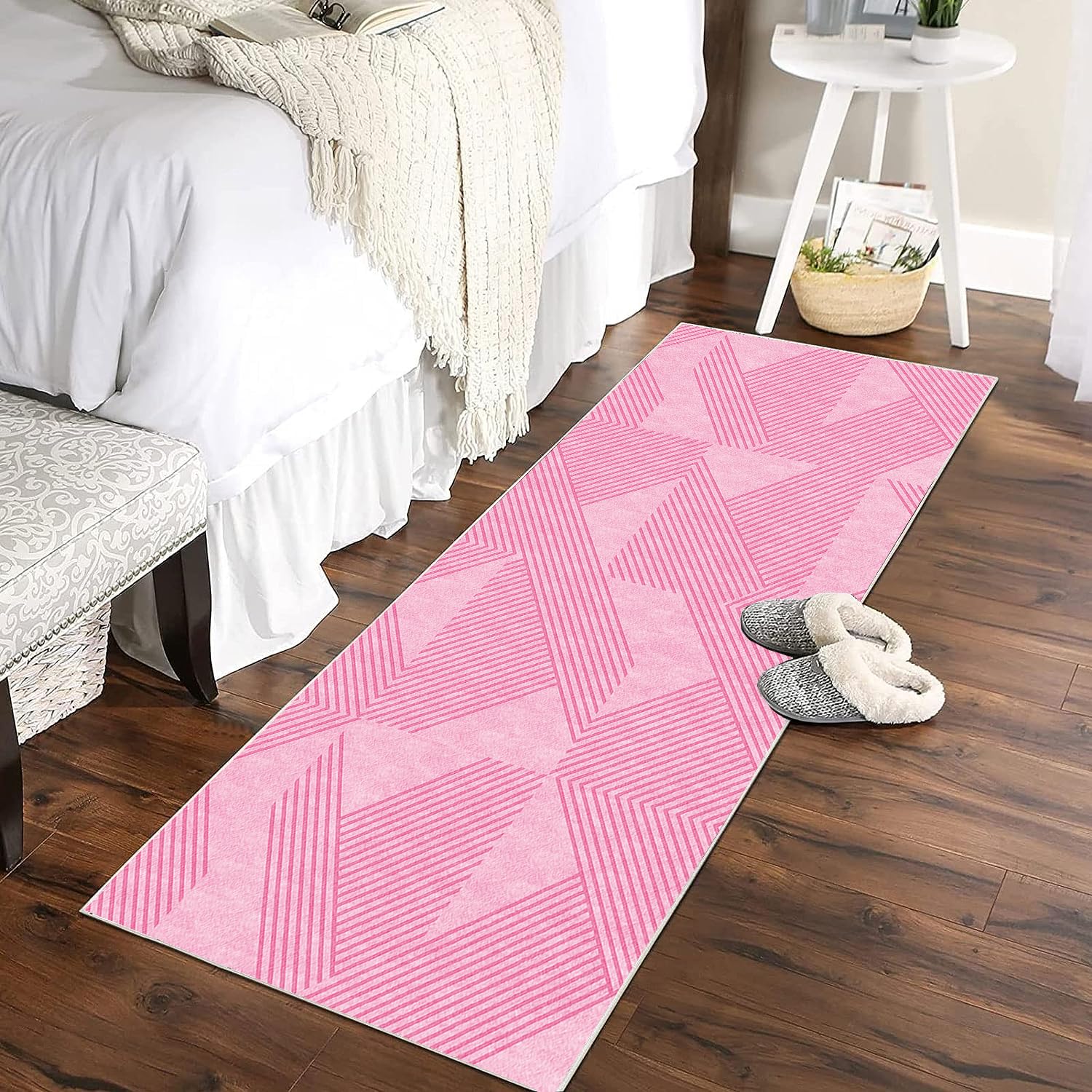 Extra Langer Teppich Läufer Lang Flur Küche rutschfest waschbar 120x420cm Rosa Teppichmatten Küchenläufer Schmutzfangmatte Küchenteppich Meterware Esszimmer Schlafzimmer