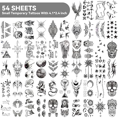 Miniatura 3 de 66 hojas de tatuajes temporales grandes de media manga para adultos y hombres, manga temporal de tatuaje temporal de calavera de león tigre negro