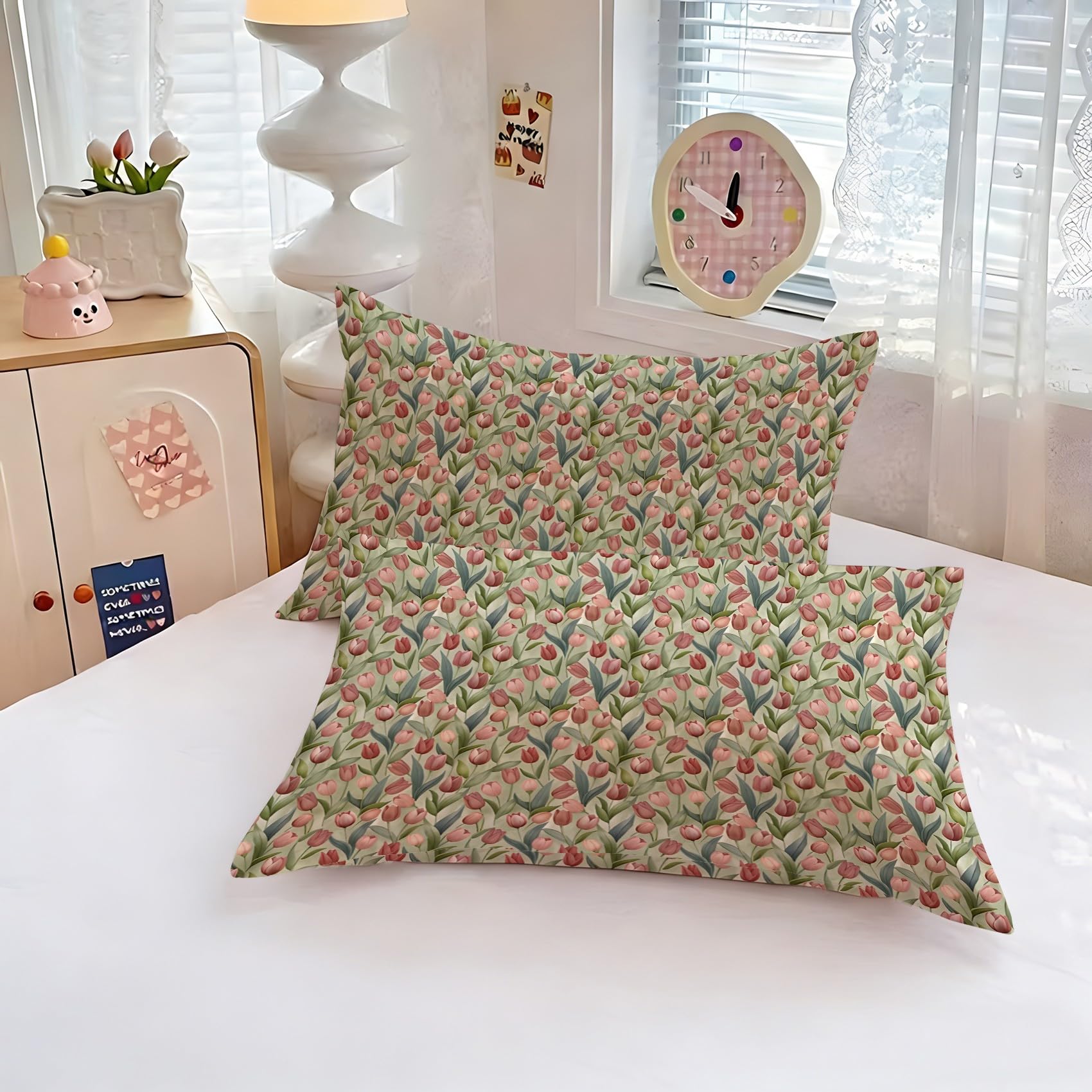 Tulipán Funda Nórdica Cama 105 Juego, Reversible Microfibra Juegos Cama Estilo Acuarela Vintage Funda Edredon 180×220 y 2 Fundas 50x75, con Cremallera, Apto Hombres y Mujeres KF148