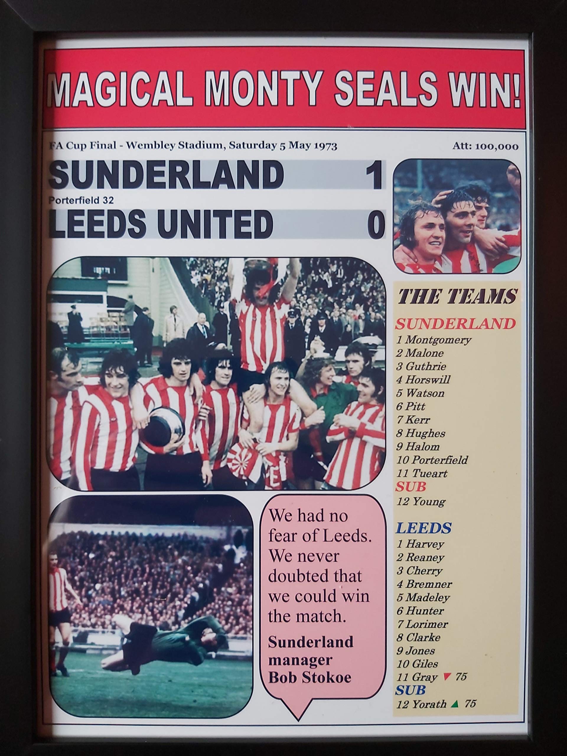 Sports Prints UK Sunderland 1 Leeds United 0-1973 FA Cup final - framed print