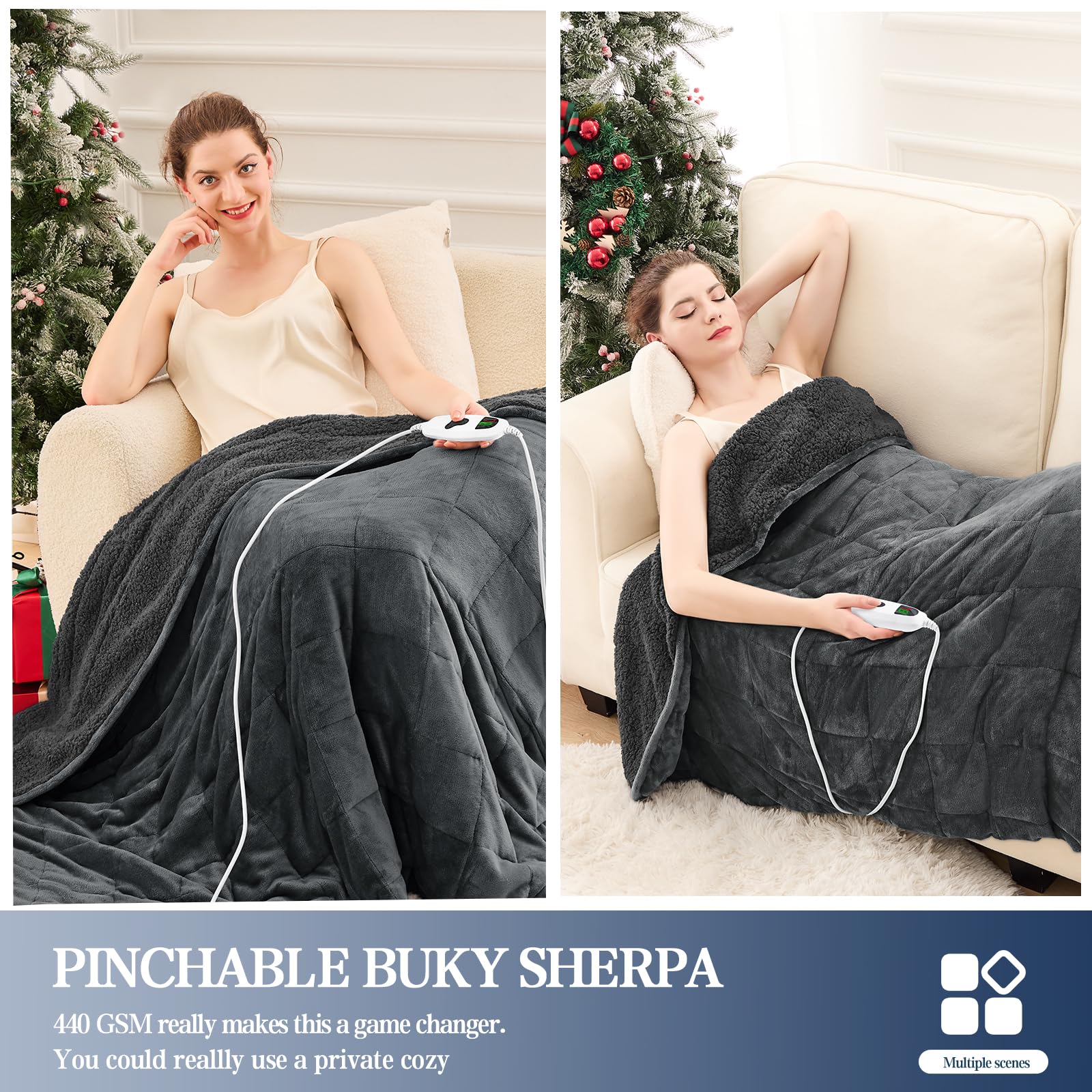 greenoak Heated Weighted Blanket for Adults - Sherpa Fleece