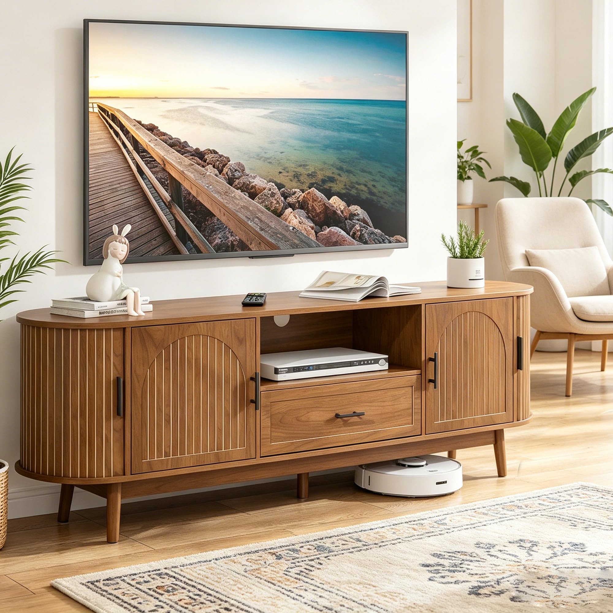 Fluted TV Stand with Storage - 70 inches