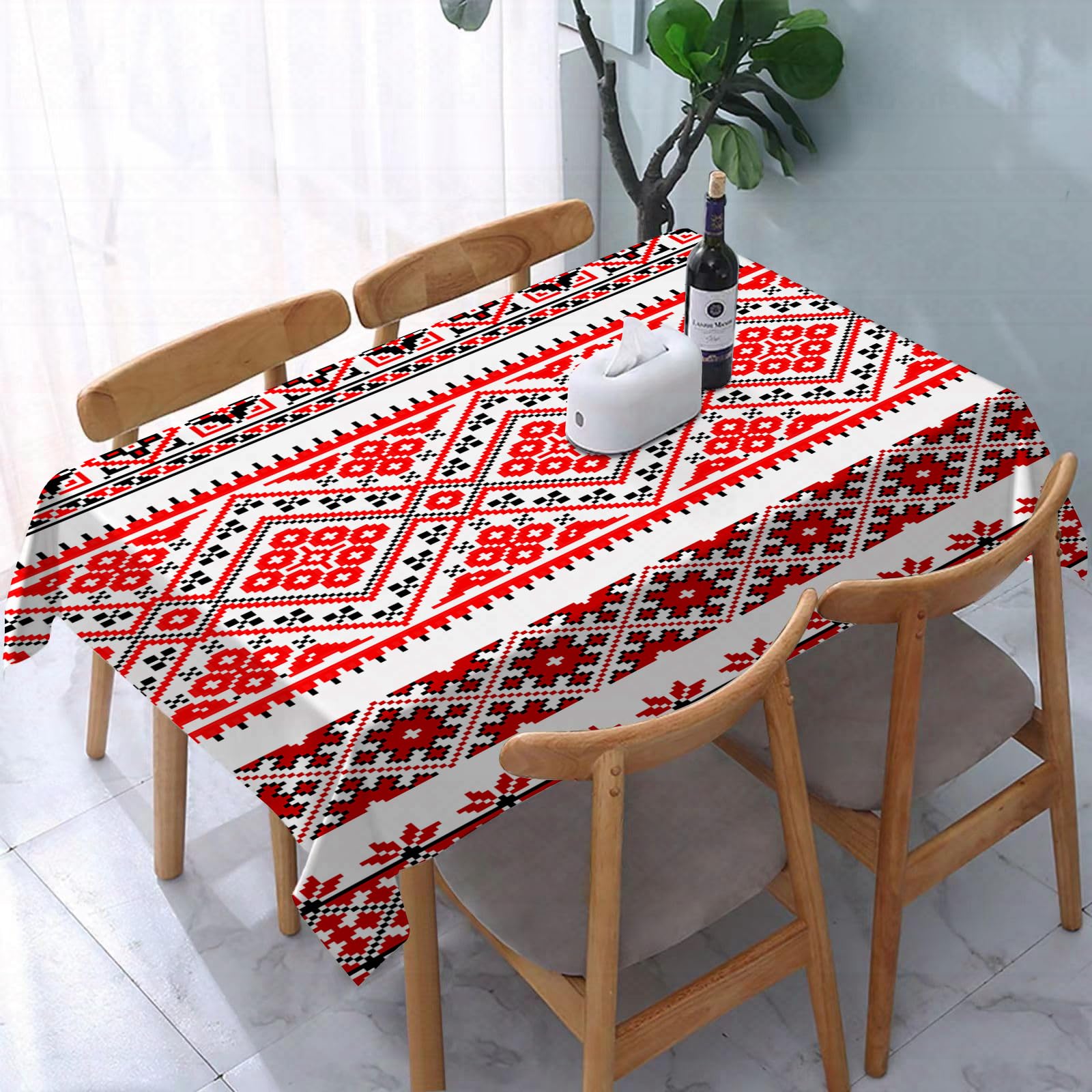 YOIUE Tablecloth,Table Cloth for Rectangle,Art, traditional Ukrainian borders es ornaments old-fashioned cultural,Wrinkle Resistant Decorative Table Cover for Kitchen Dining Parties Picnic 54 x 72 in