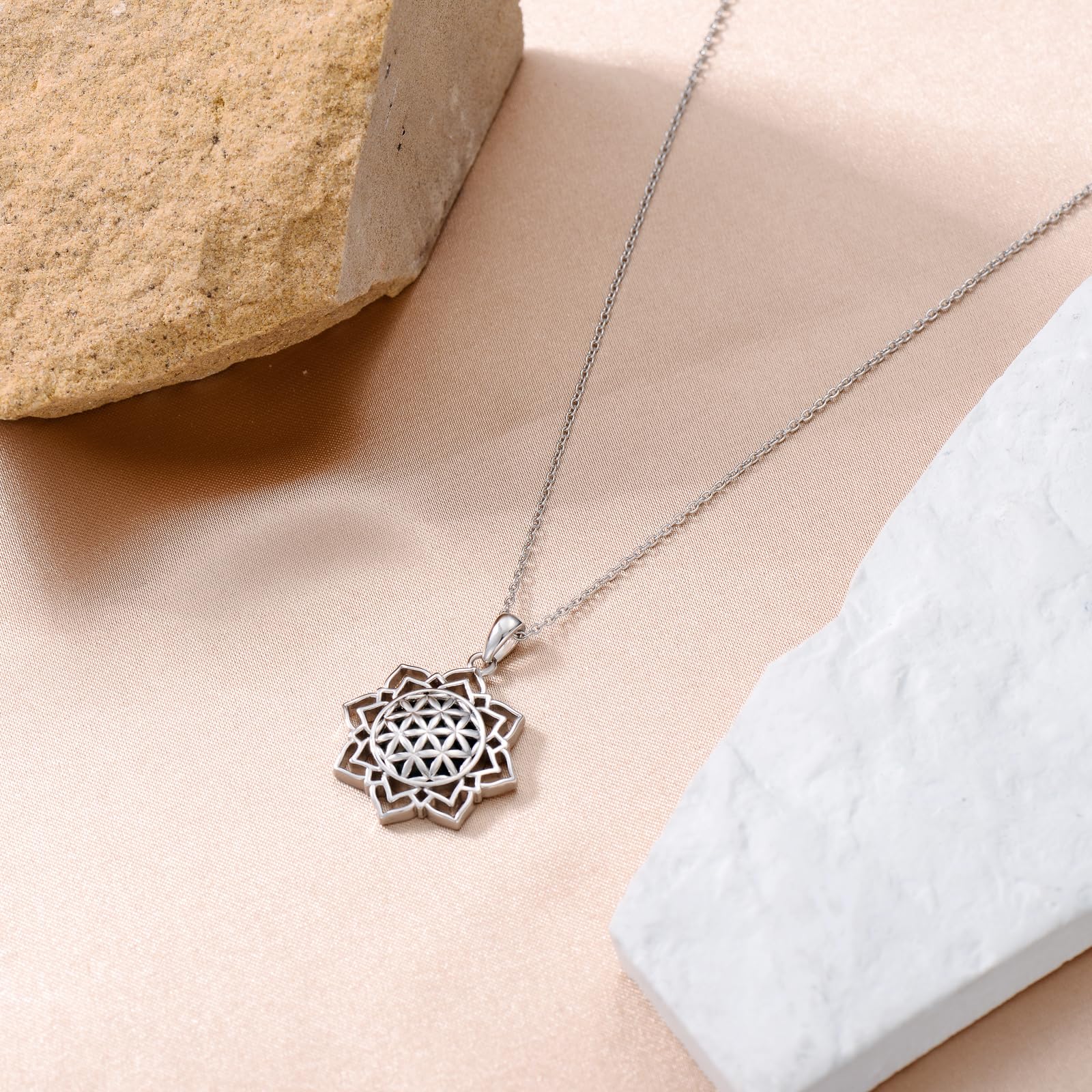 ROMANTICWORK Blume des Lebens Kette 925 Sterling Silber Blume des Lebens Anhänger Halskette Lebensblume Schmuck Geschenke für Damen