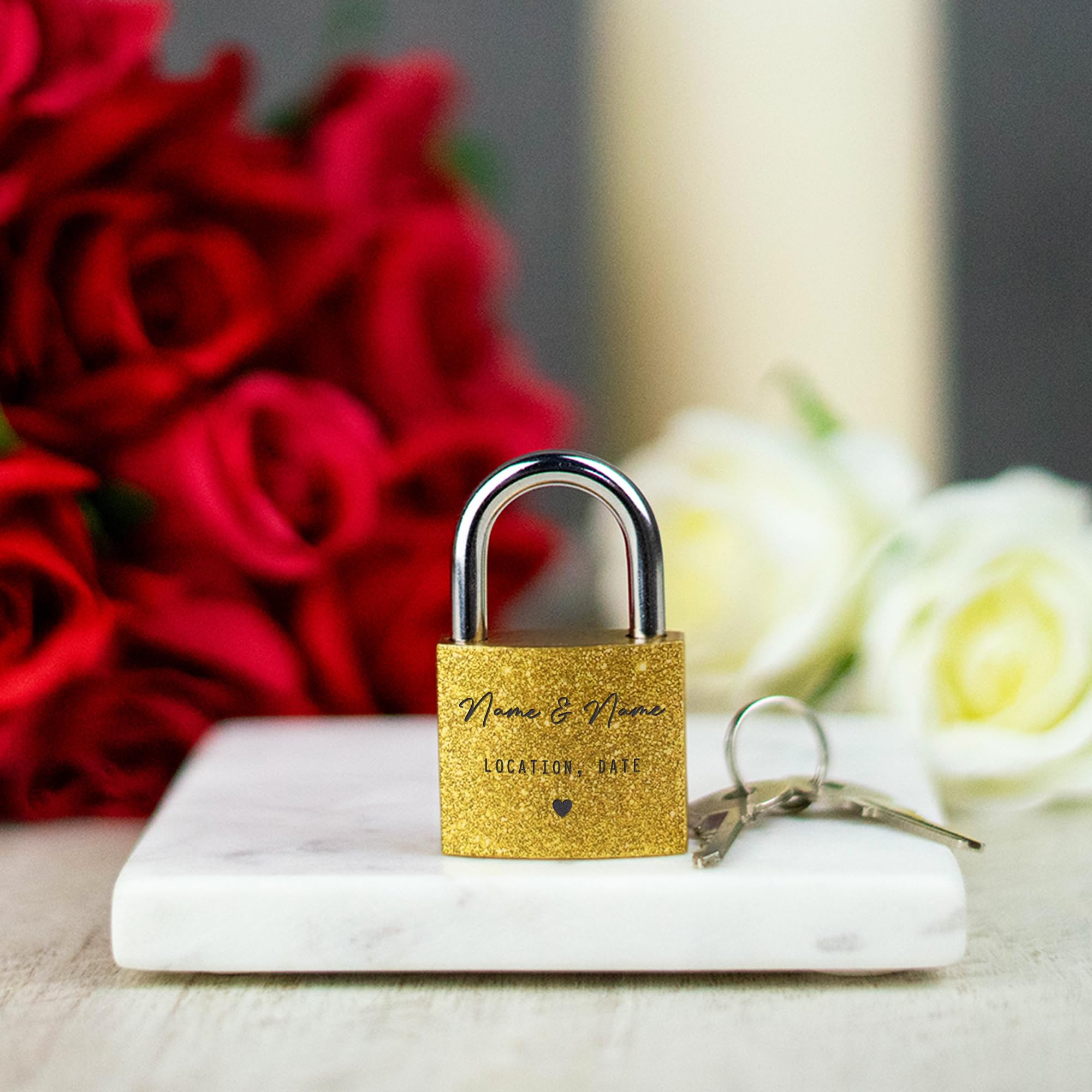 Personalised Engraved Padlock Brass Couples Gift Idea Customised Love Lock Wedding Gift (Style 1)