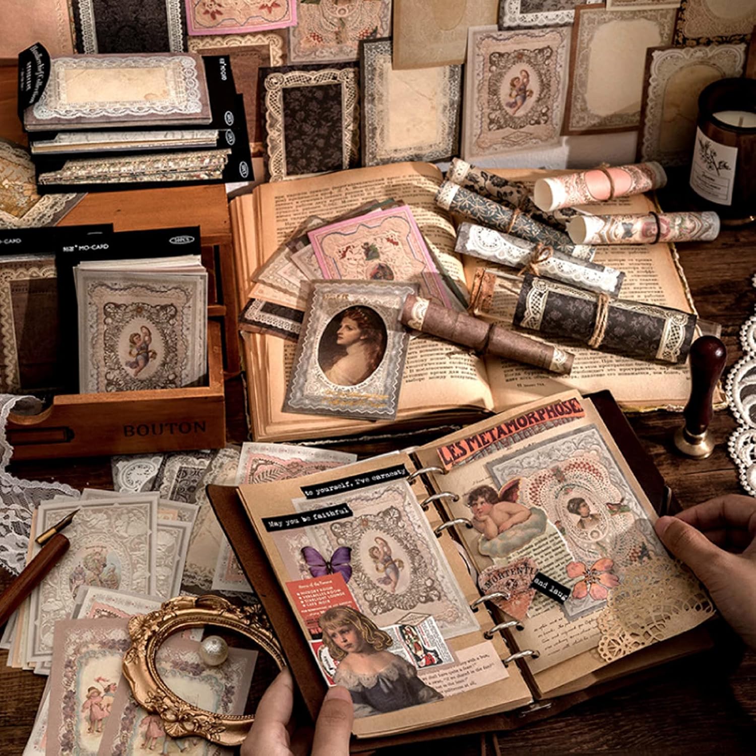 Adesivi per Scrapbooking Vintage,200pz Vintage Scrapbook Stickers,Carta per Scrapbooking,Set