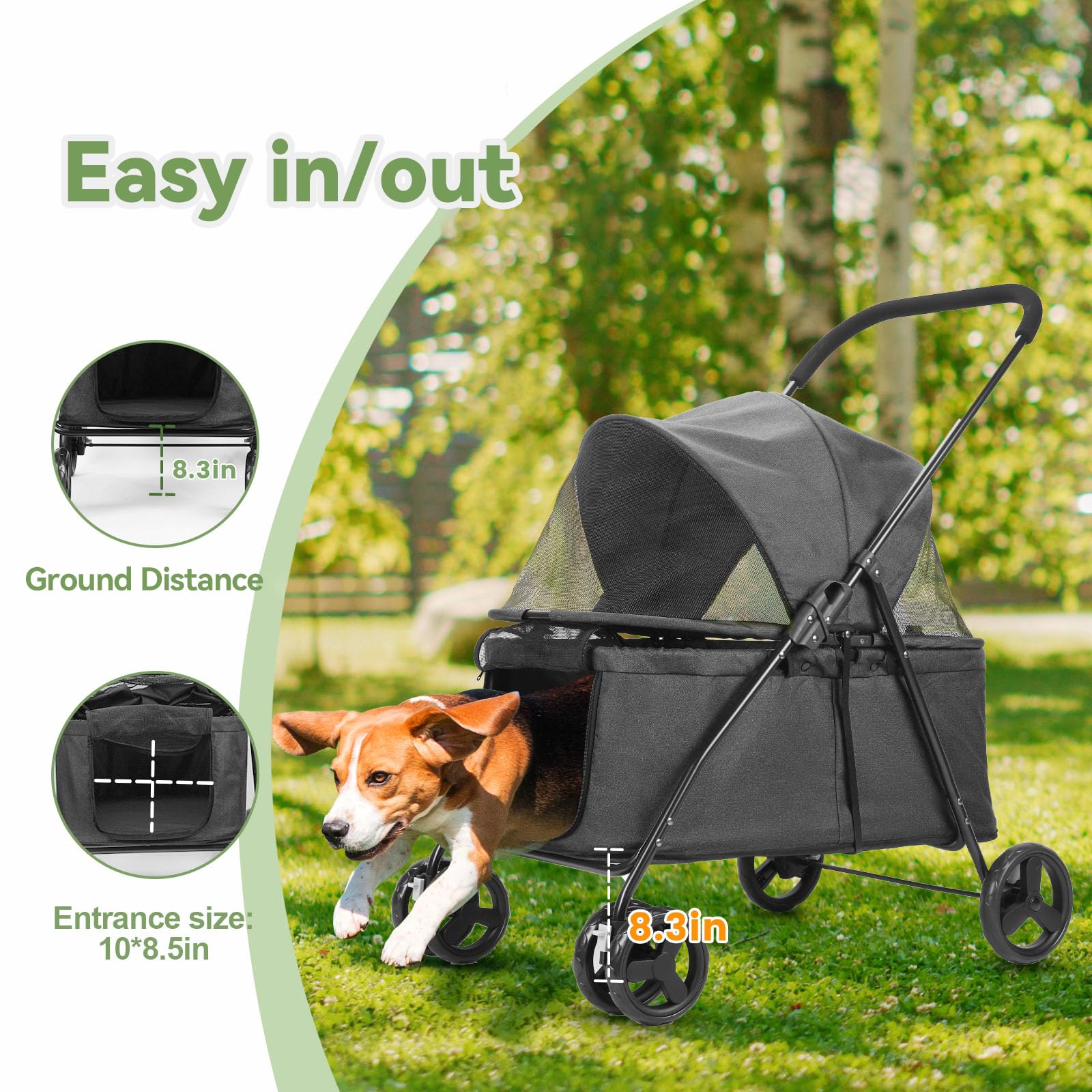 Amazon.com : 20% Larger Capacity, Wedyvko Dog Stroller for Medium/Small Pets  w/Dog Poop Bags & Dispenser, Storage Pouch, Zipperless, Entry in/Out Easy  (Black) : Pet Supplies
