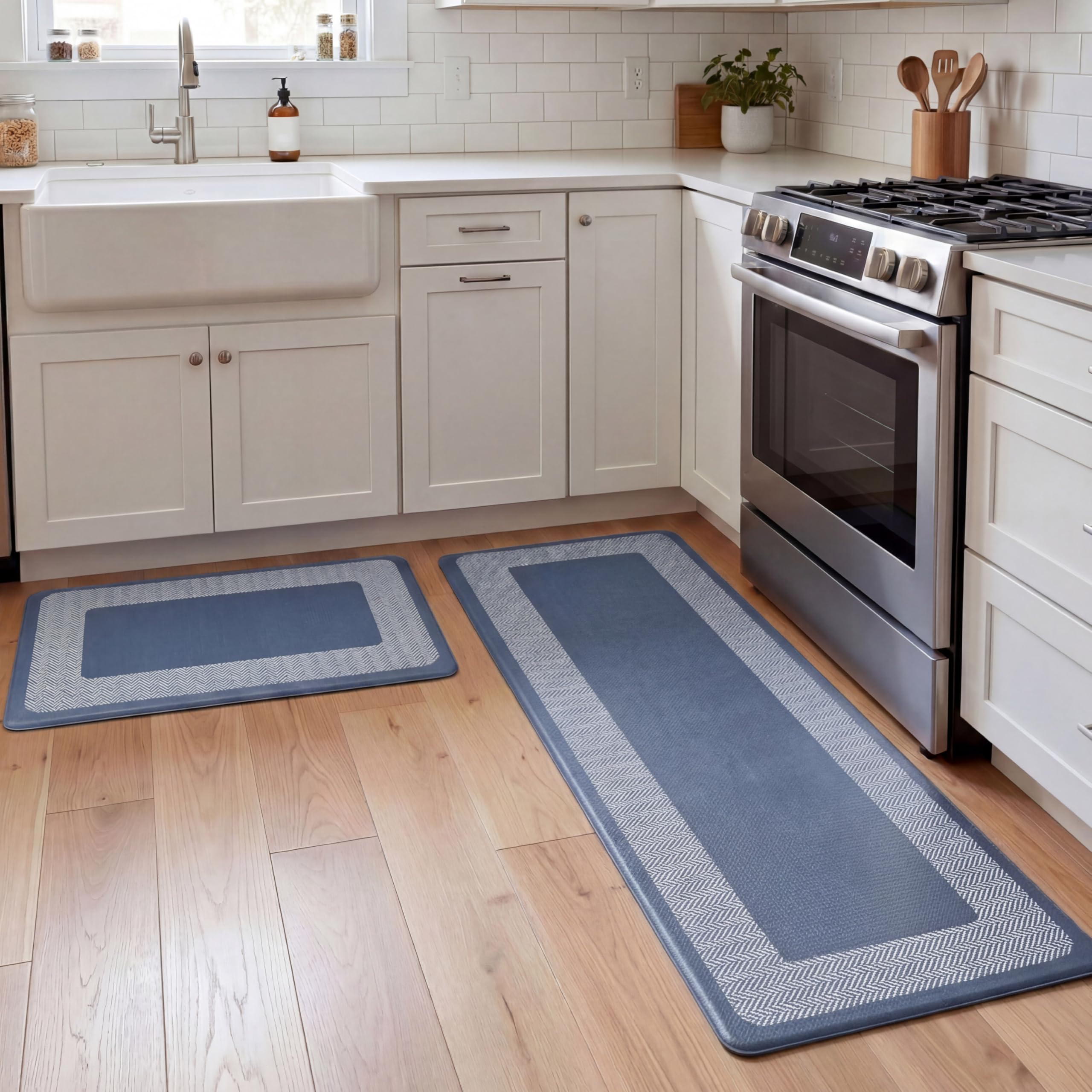 Chef Gear Hettie Anti Fatigue Cushioned 2pc Set Kitchen Mat 18"x60" & 18"x28" Blue