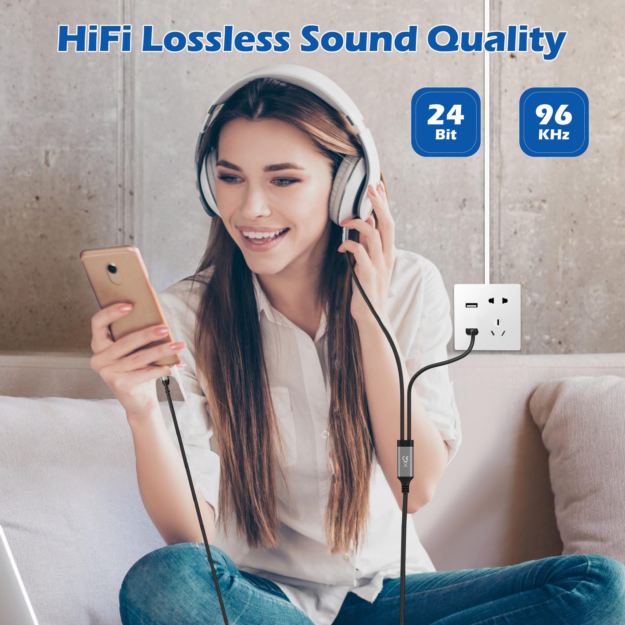 Cavo da USB C a AUX da 3,5 mm con ricarica rapida da 60 W, 2 in 1 da USB C a jack AUX da 3,5 mm per autoradio con cavo di ricarica PD da 60 W di tipo C, 1,5 m, compatibile con iPhone 16/15/Pro, Galaxy