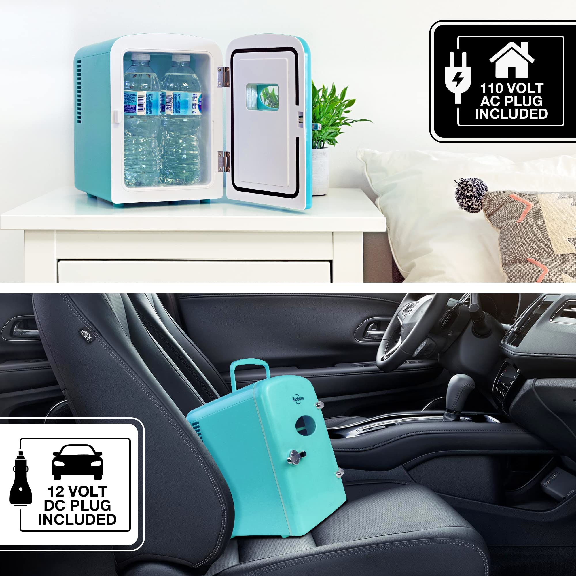Koolatron Retro-Mini kÃhlschrank 4 Liter Kühlschrank für Schlafzimmer 6 Dosen kleiner Kühlschrank für Hautpflege,Lebensmittel,Getränke, Kosmetik,Kinder,Zuhause,Auto & Reisen,12 V DC Netzkabel,Aqua