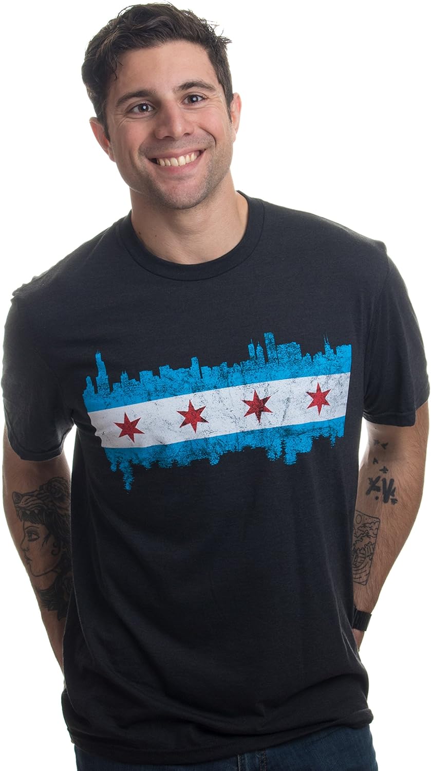 Chicago City Flag Skyline | Vintage Retro-Feel Triblend T-Shirt for Men or Women - Image 2