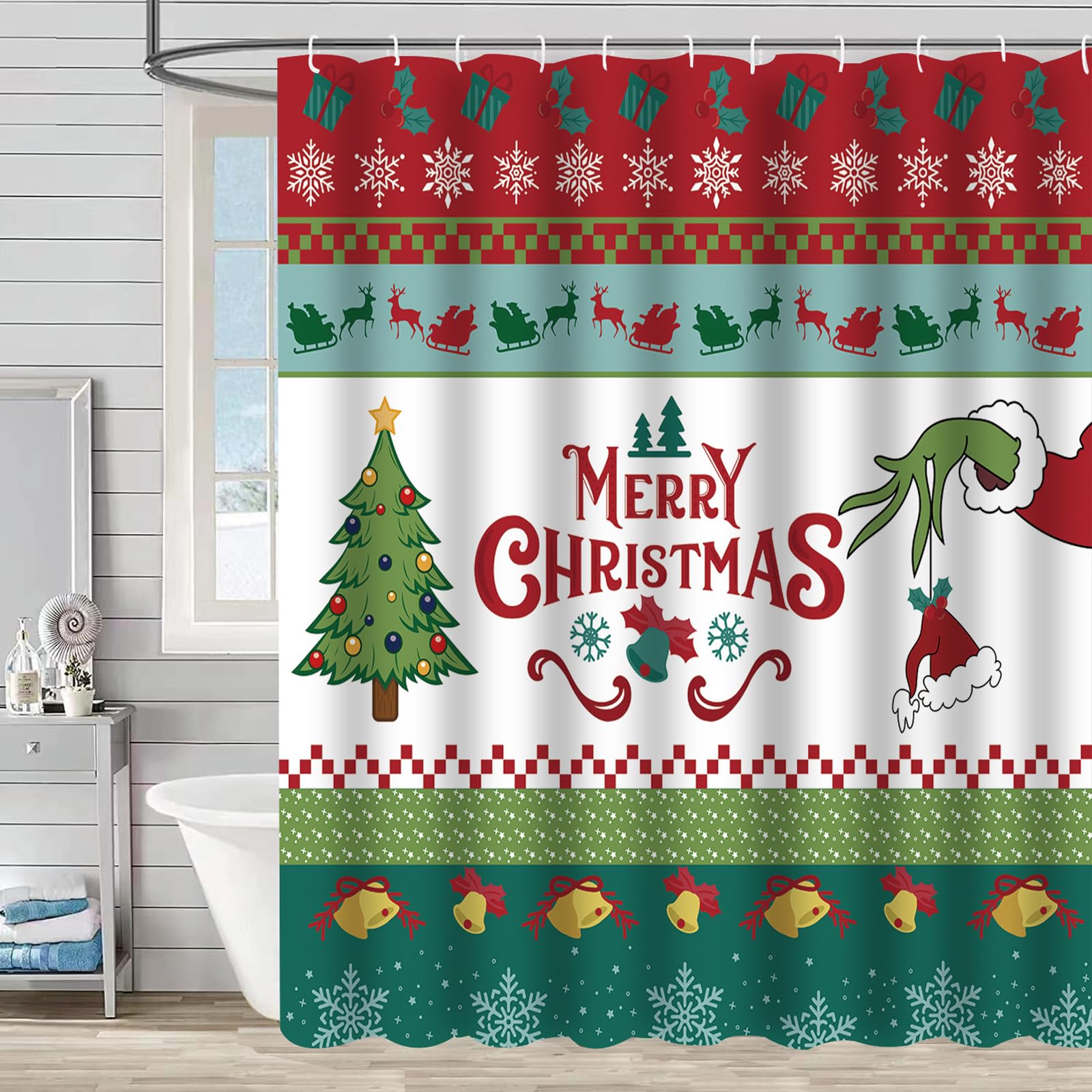 Amazon.com: ZCHOMI Merry Christmas Grinch Shower Curtain Xmas Tree ...