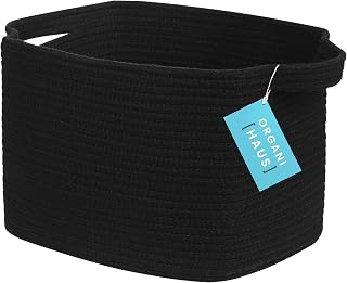 OrganiHaus cesta de cuerda de algodón 35 x 24 centímetros, organizador negro con asas para bebé recién nacido, juguetes o mantas