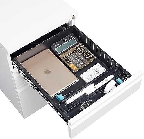 Miniatura 8 de AVGVLIJ 3 Drawer Locking File Cabinet, Rolling Pedestal Under Desk Office, Metal White Filing Cabinet with Lock for HomeOffice LetterLegalA4 (Letter