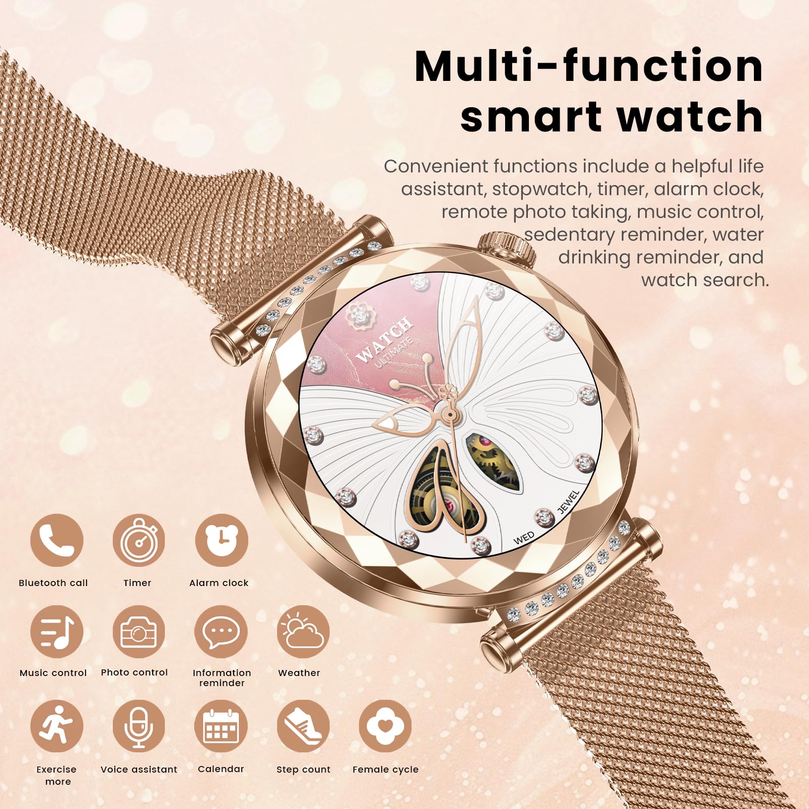 AURORA Smartwatch damski z funkcją telefonu (Różane złoto)