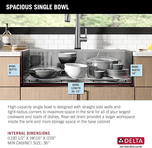 Miniatura 9 de DELTA FAUCET DELTA Remache Fregadero de cocina con estación de trabajo de 33 pulgadas, montaje superior de acero inoxidable calibre 16, cuenco