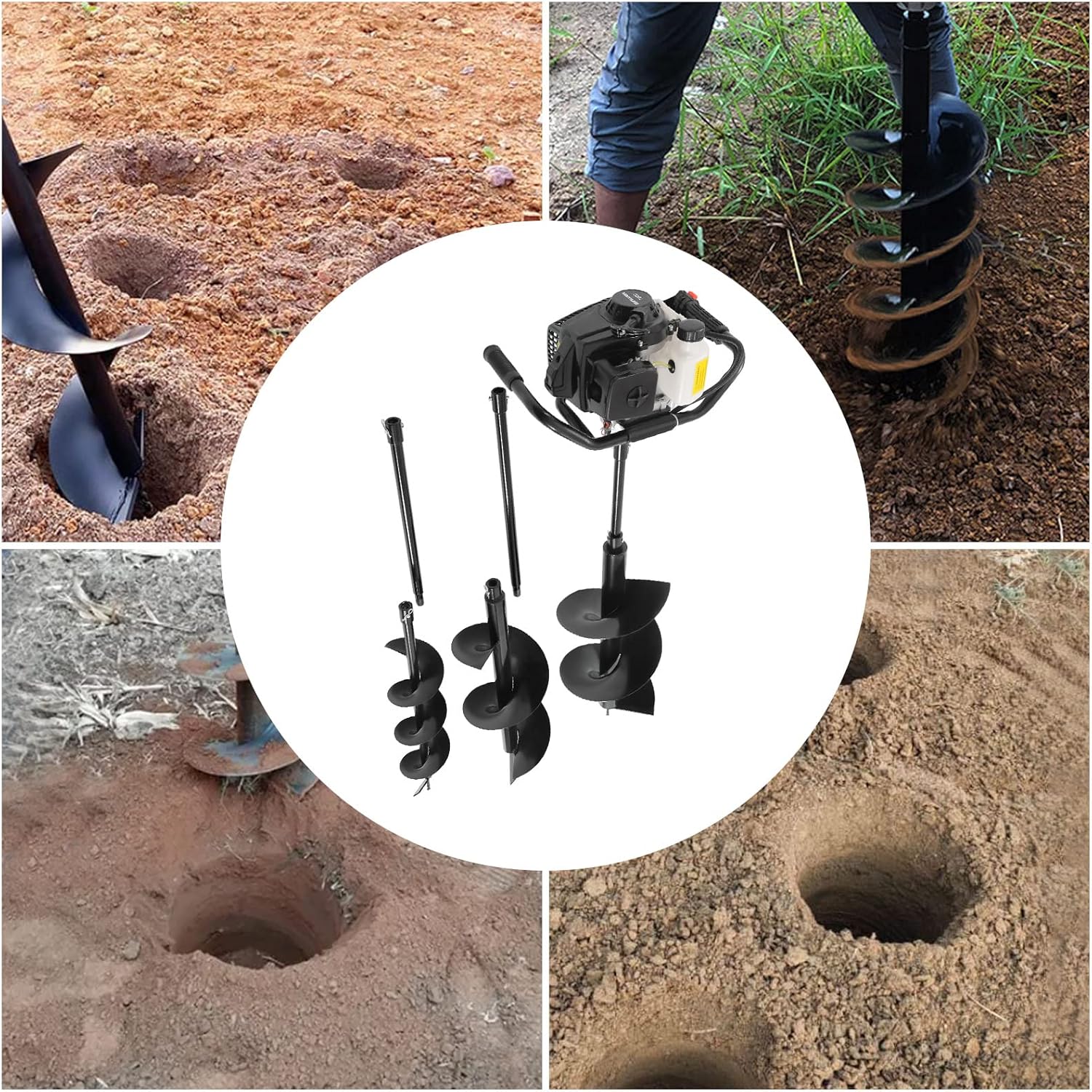 72cc Post Hole Digger, 2 Stroke 4HP Gas Powered Earth Digger with 3 Auger Drill Bits(6" 10" & 12")+ 3 Extension Rods, 8500RPM for Farm, Garden Plant, Lawn