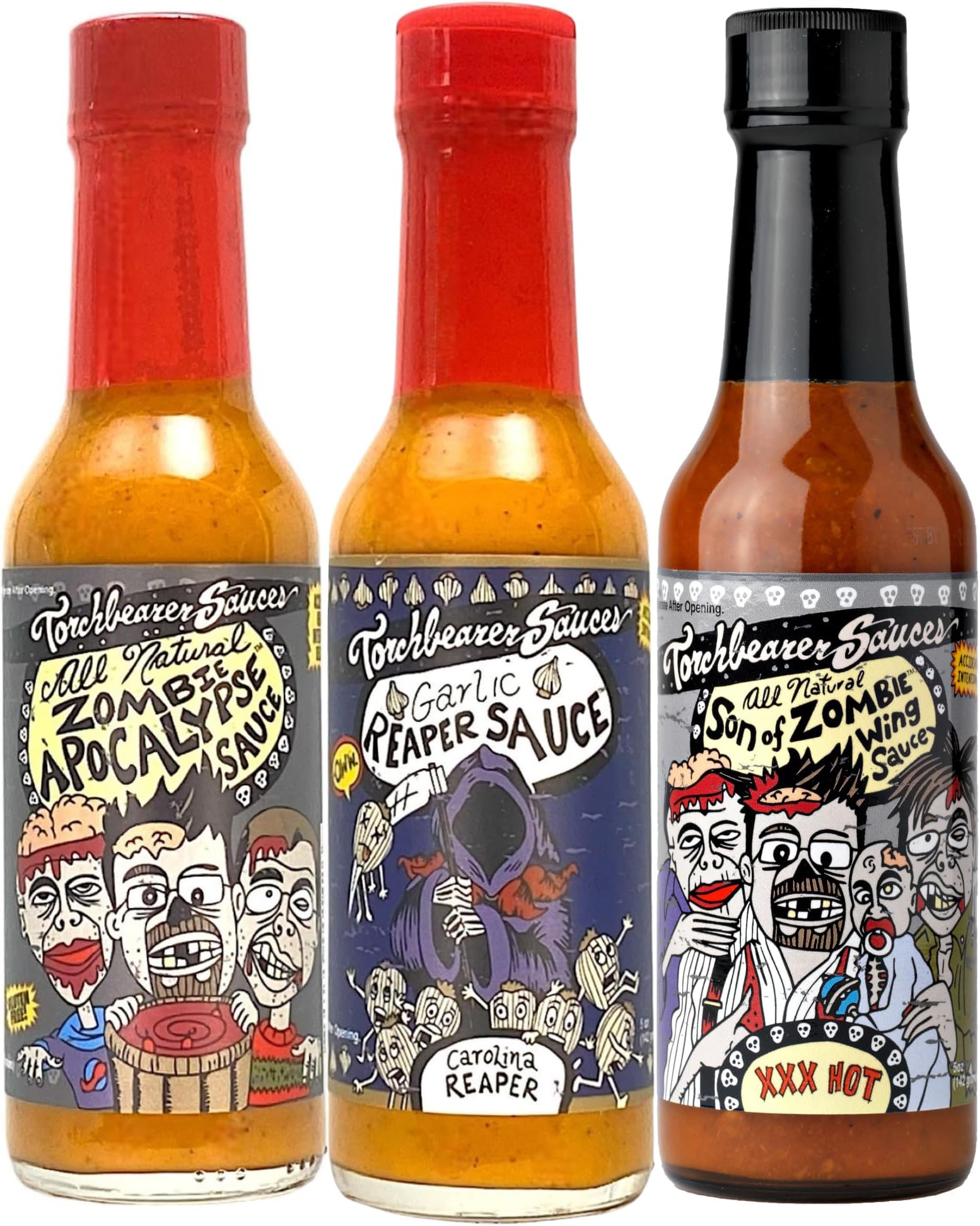 Hot Sauce Bundle Set, 5 Oz Each: Zombie Apocalypse, Garlic Reaper, & Son of Zombie