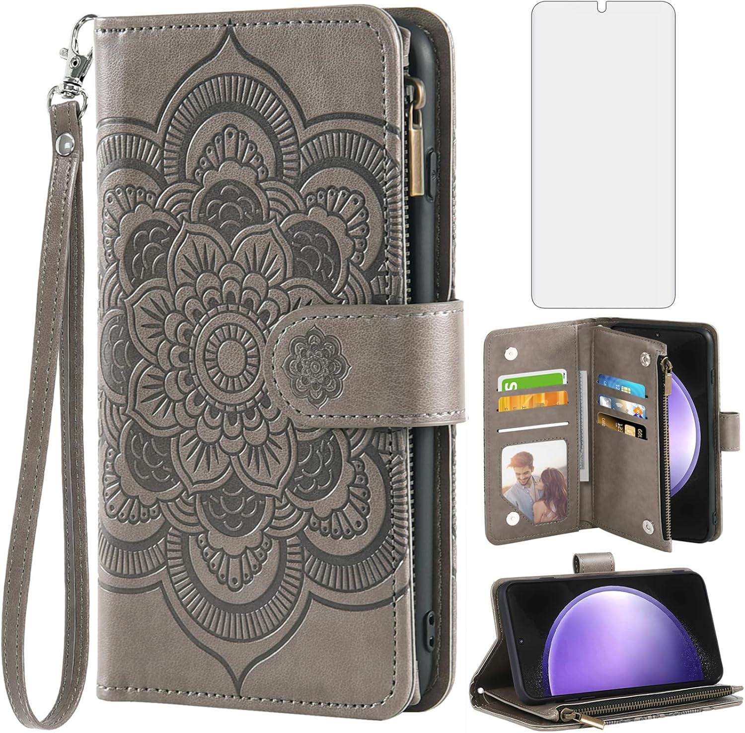 Asuwish Phone Case for Samsung Galaxy S24 Plus/S25 Plus S24+ S25+ 5G Wallet Cover with Screen Protector Flip Credit Card Holder Cell Accessories S24Plus 24S + S 24 24+ S25Plus 25S 25+ Women Men Grey