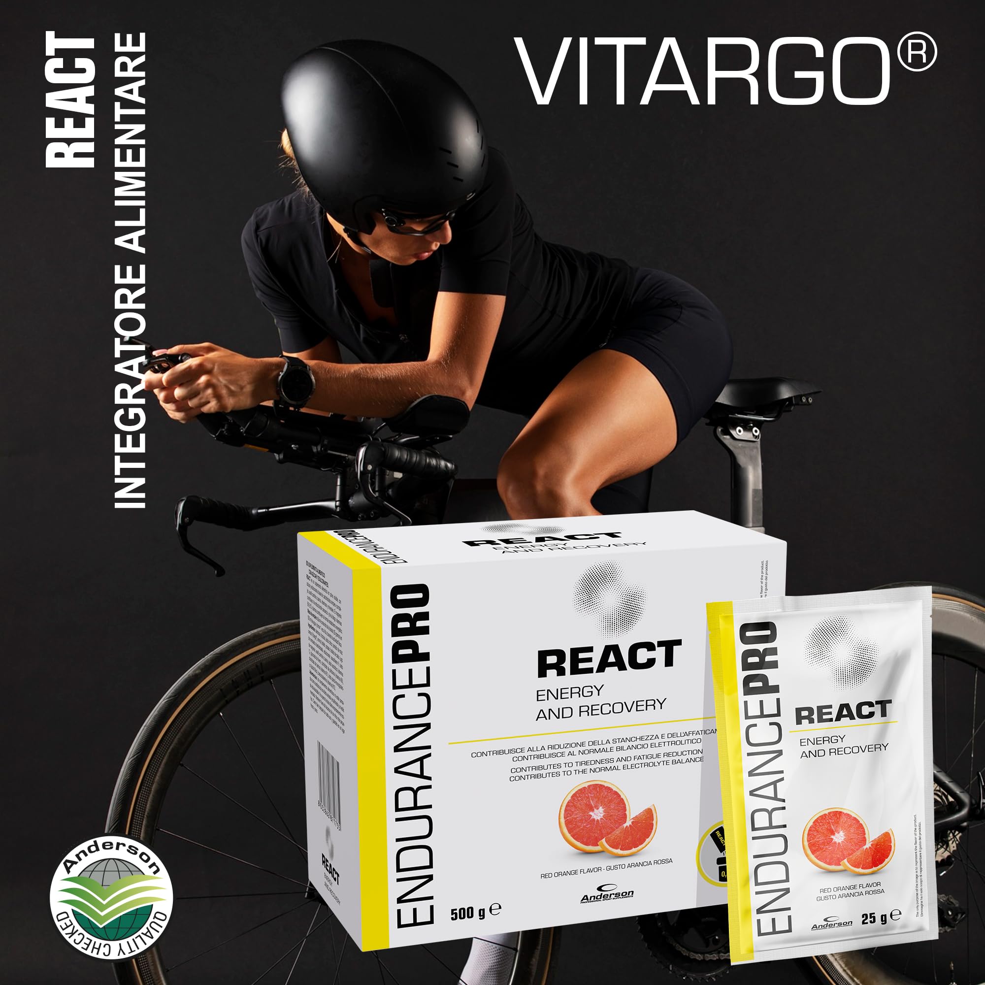 INTEGRATORE DI SALI E VITAMINE CON CARNITINA ANDERSON REACT 20 BUSTINE (l'imballaggio può differire)