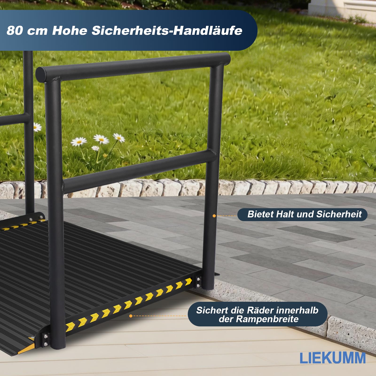 LIEKUMM 91cm Rampas para Silla de Ruedas con Barandillas, ALU Antidesliz | Carga máxima 300 kg, Antioxidante Ancha Estable, Adecuada para sillas de ruedas, andadores, 1 a 2 escalones y umbrales negro