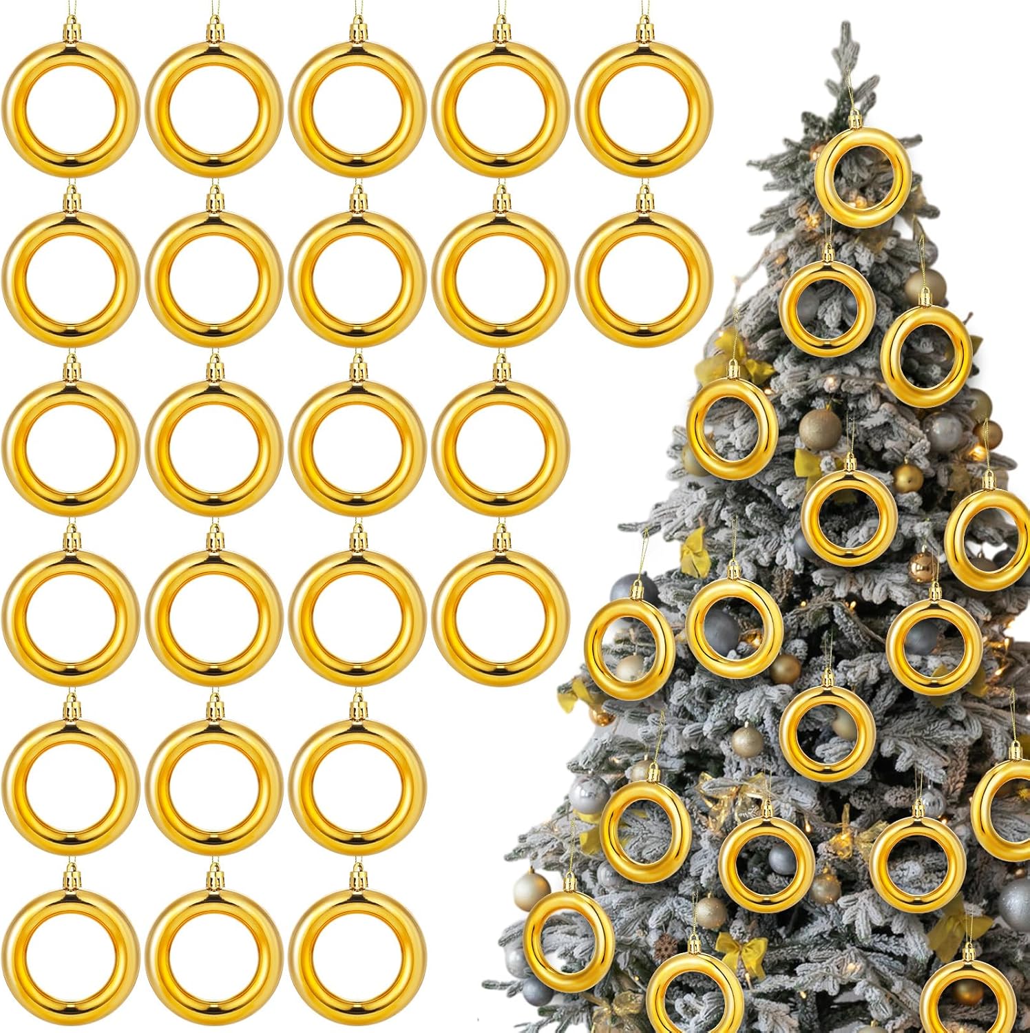 Roowest 24 Pcs Gold Ring Christmas Tree Decorations Plastic Hanging Ornaments Classic Cartoon Characters Party Novelty Supplies for Christmas Carnival Birthday Holiday Parties Home Decor