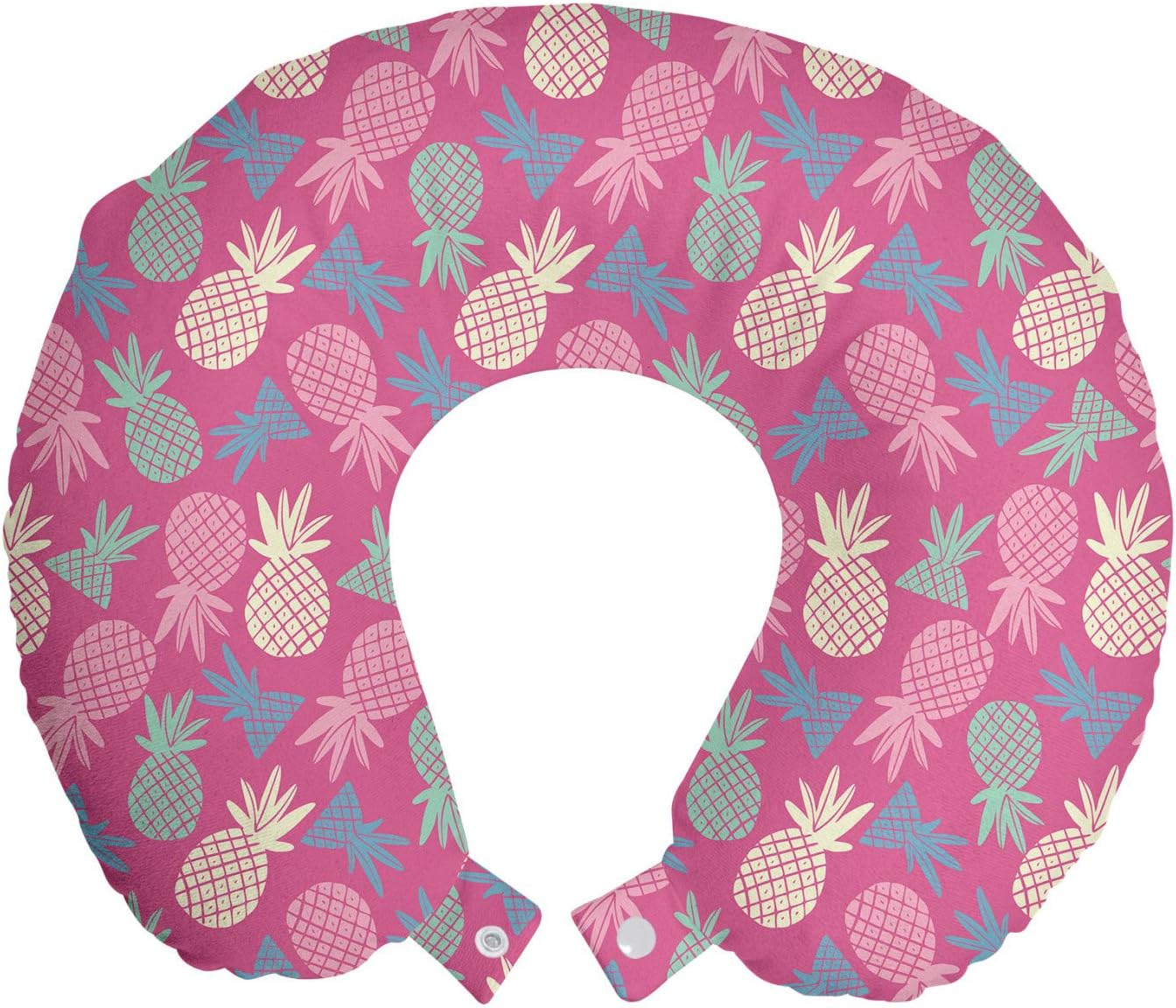 Ambesonne Fruits Travel Pillow Neck Rest, Hipster Exotic Pineapples Graphic Tropic Juicy Ananas Urban Jungle Foods, Memory Foam Traveling Accessory for Airplane and Car, 12″, Pink Blue