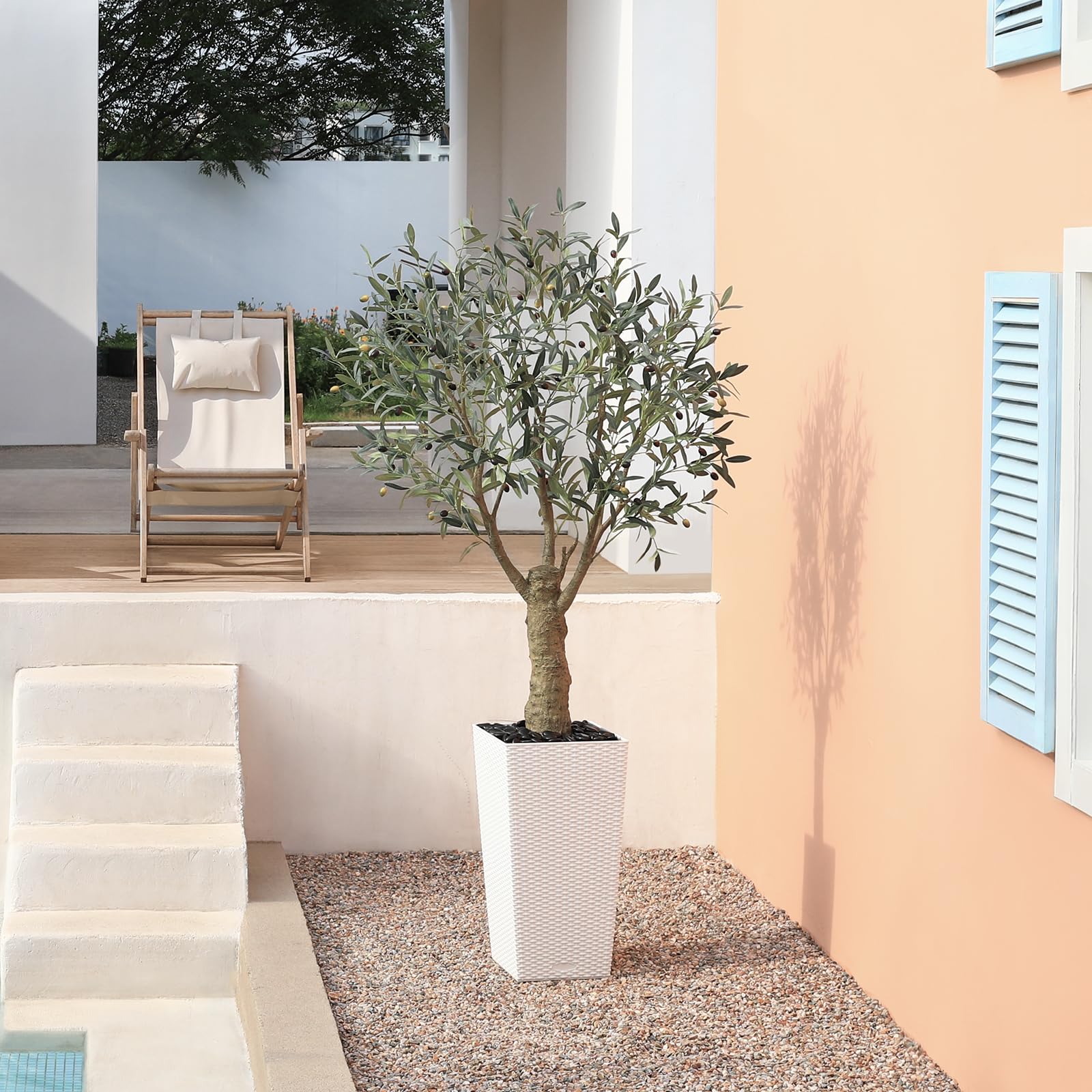 Ulivo Artificiale PHYTREE 1,5 M Con Fioriera Bianca - Pianta Finta Realistica Con Frutti E Tronco Naturale, Per Decorazione Casa E Ufficio