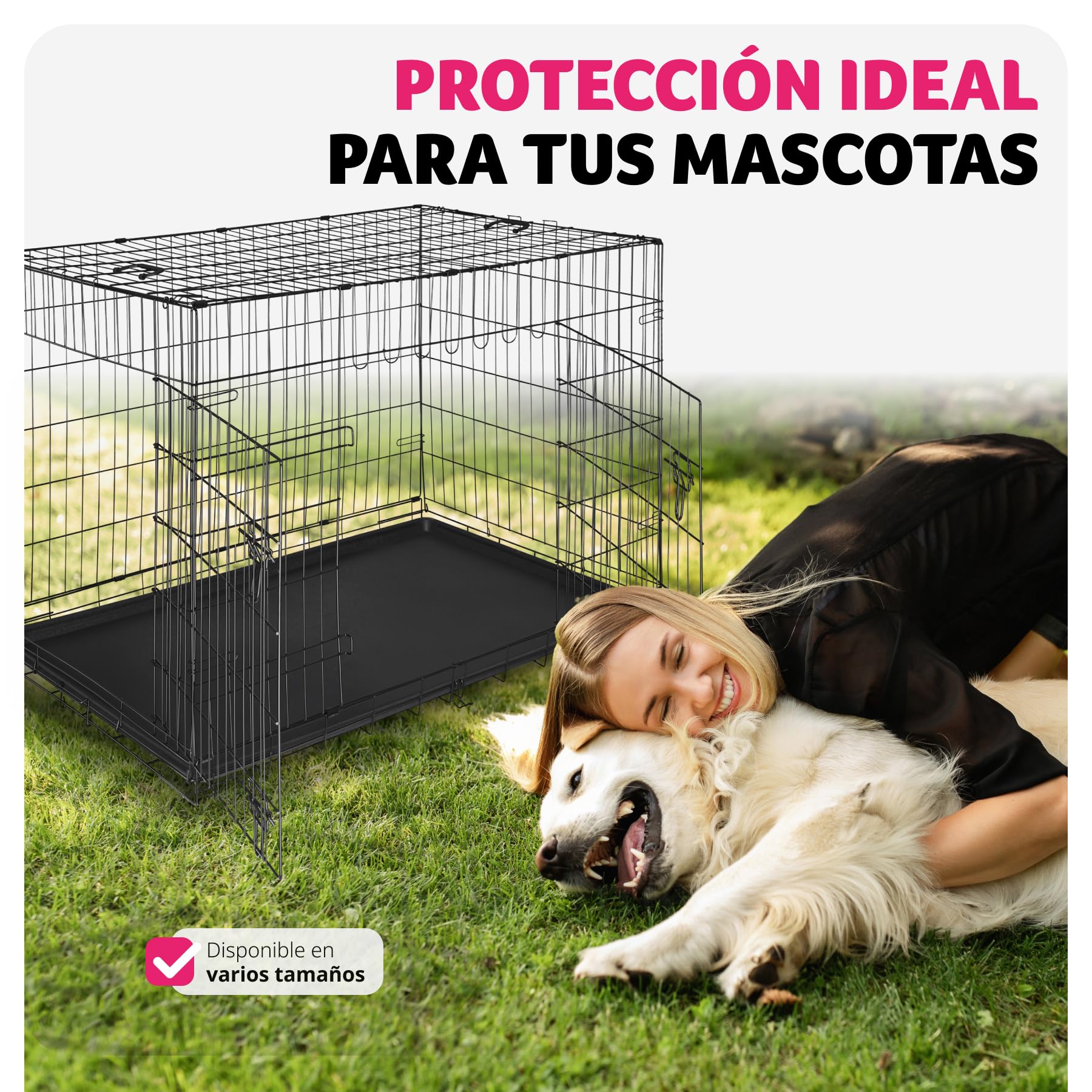 tectake® Jaula para Perros Plegable 108 x 71 x 76 cm con 2 Asas de Transporte, Resistente, Plegable Doble Puerta con Cierre y Bandeja Extraíble, Transportin Mediano Perro, Fácil Limpieza - L