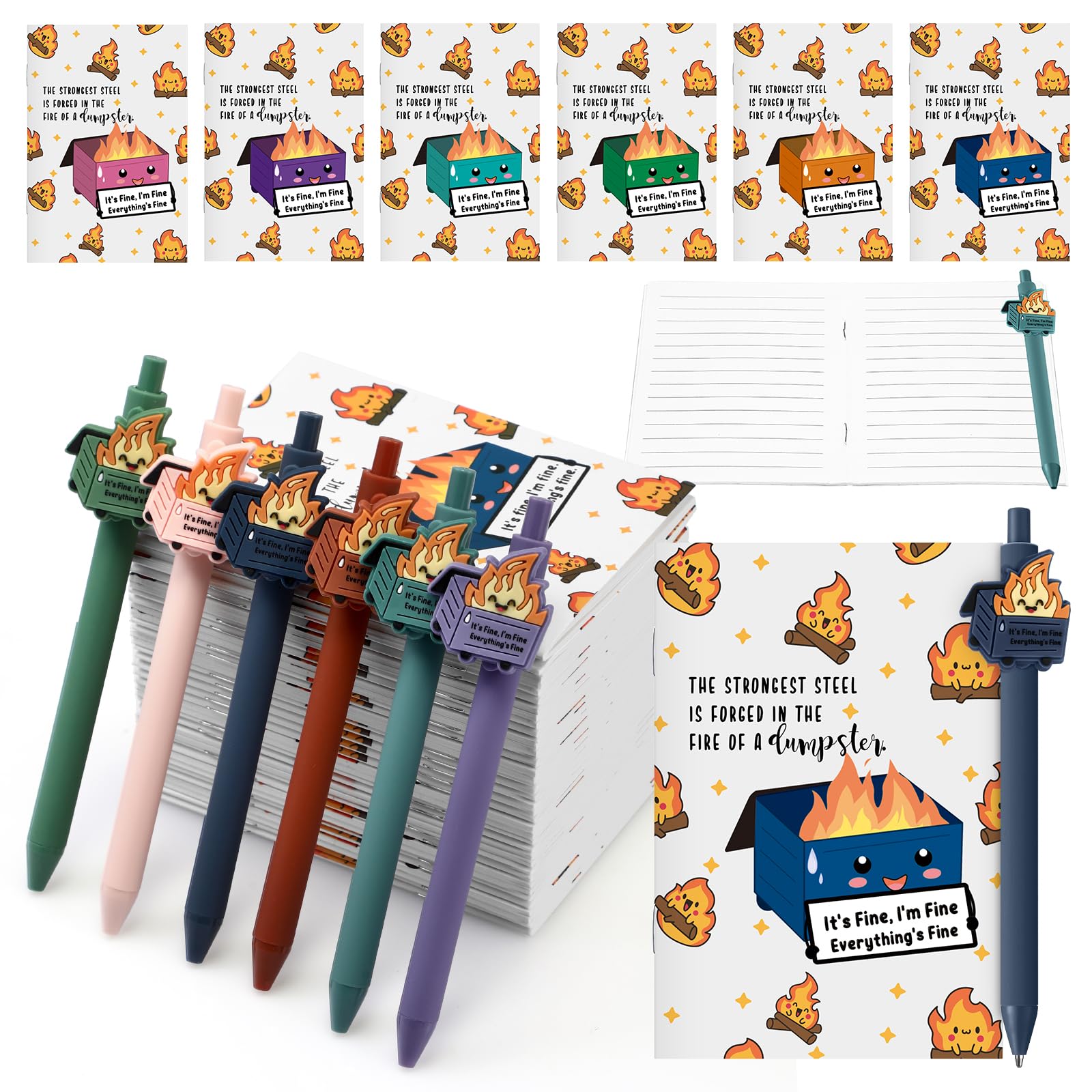 Eaasty 60 Pcs Emotional Dumpster Fire Support Notebooks with Pens Valentine Dumpster Fire Response Team Employee Appreciation Gift for School