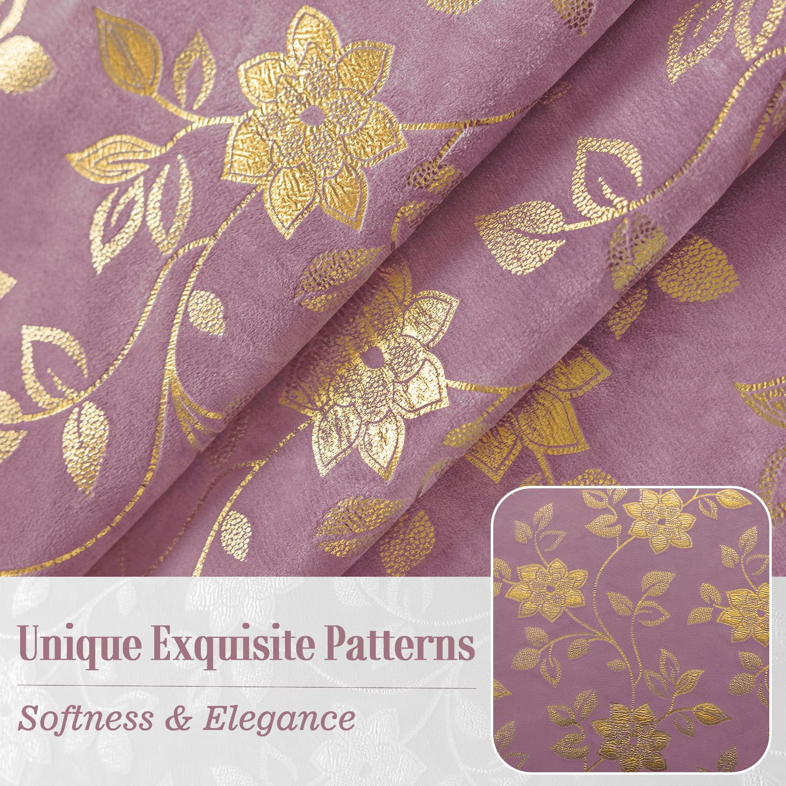 Ystyle Tende Oscuranti per Interni 2 Pezzi, 140x280 CM, Rosa | Tenda Floreale Vintage e Lussuosa, Tende Termiche Isolanti per Interni, Tdeali per Camera da Letto e Soggiorno