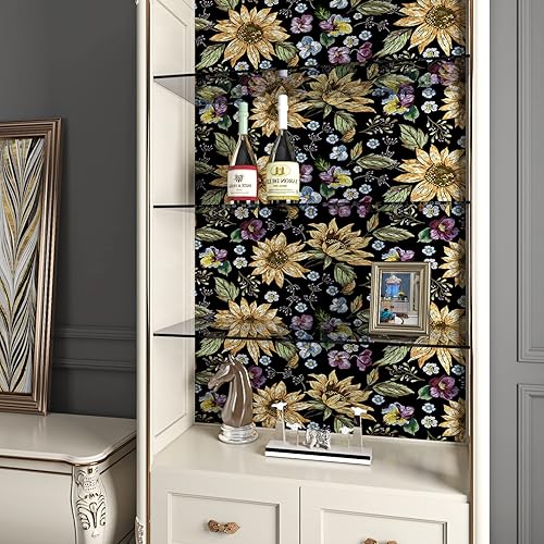 Miniatura 4 de ReWallpaper Papel tapiz floral para despegar y pegar, estilo vintage, papel de pared prepegado para gabinetes, papel tapiz extraíble de flores de