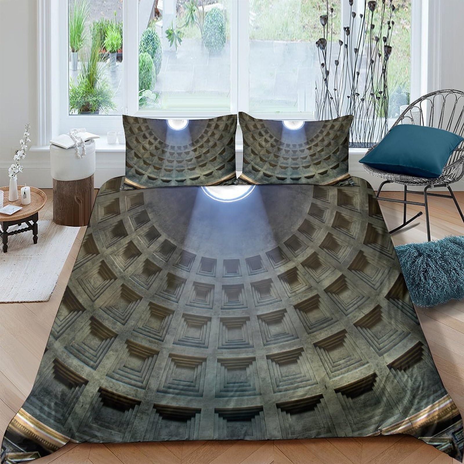 GPLZQXKJNH 3D Printed Pantheon Dome Duvet Cover Microfiber Soft Breathable Roman Architecture Quilt Cover Set with 2 Pillowcases for Bedroom Decor Single（135x200cm）