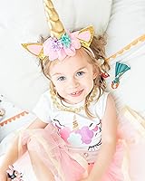Vista 3 de Luke and Lulu Conjunto de tutú de 3 piezas para cumpleaños de unicornio para niñas pequeñas, color rosa, arcoíris