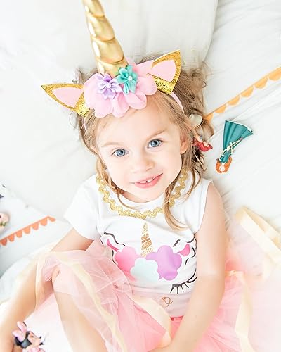 Miniatura 3 de Luke and Lulu Conjunto de tutú de 3 piezas para cumpleaños de unicornio para niñas pequeñas, color rosa, arcoíris