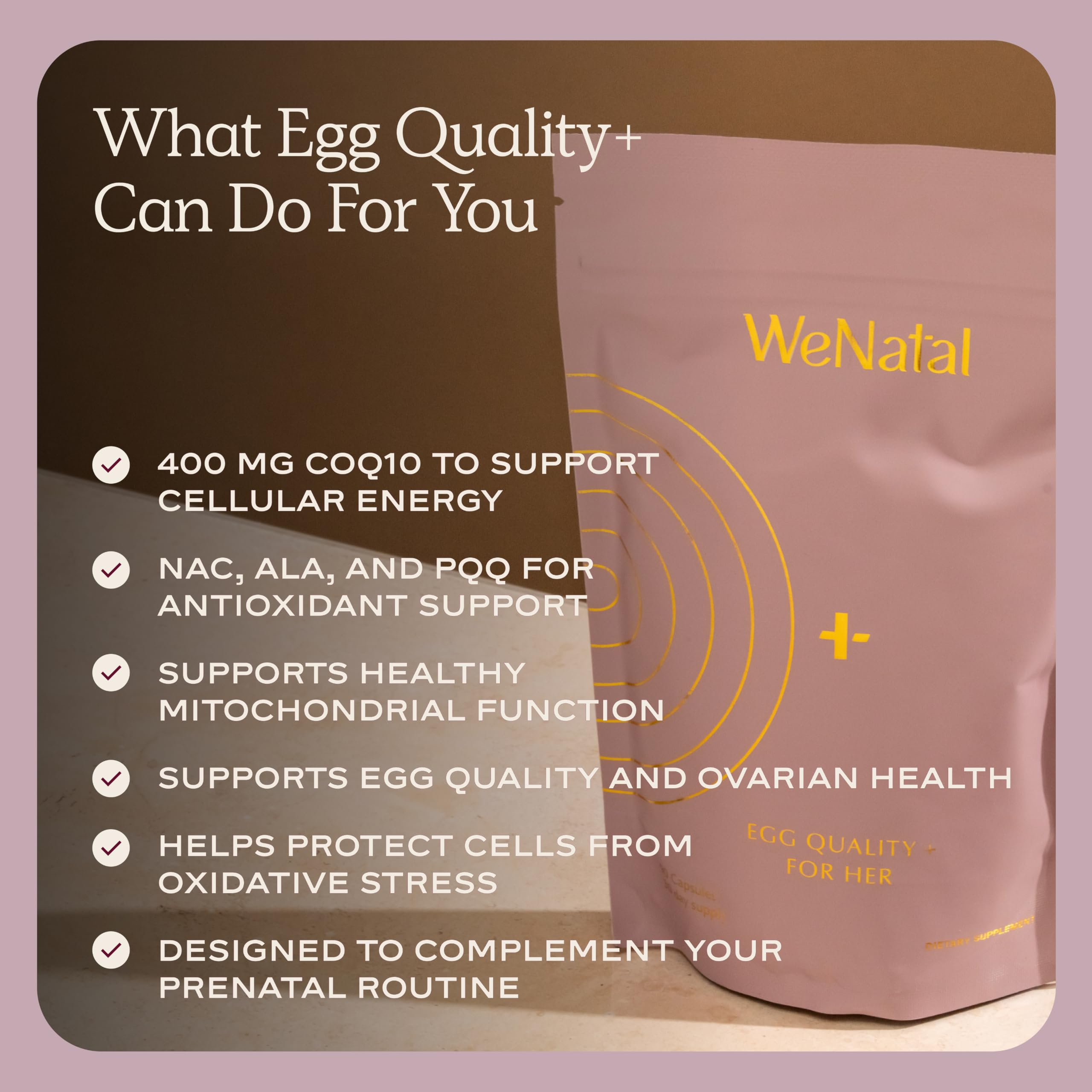 WeNatal Egg Quality+ Supplement – CoQ10, NAC, PQQ, Folate, 90 Capsules