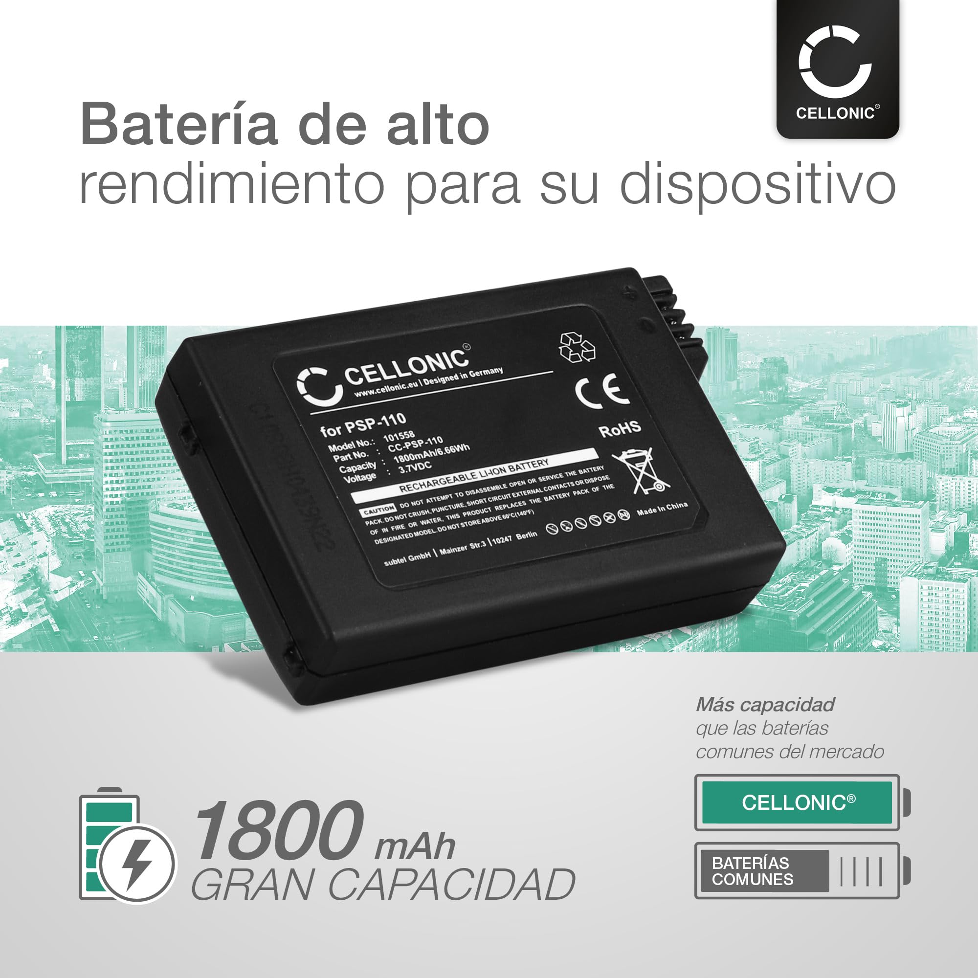 CELLONIC 2X Batería para Videoconsola Compatible con Sony PSP 1, PSP-110 - (1800mAh, 3.7V)