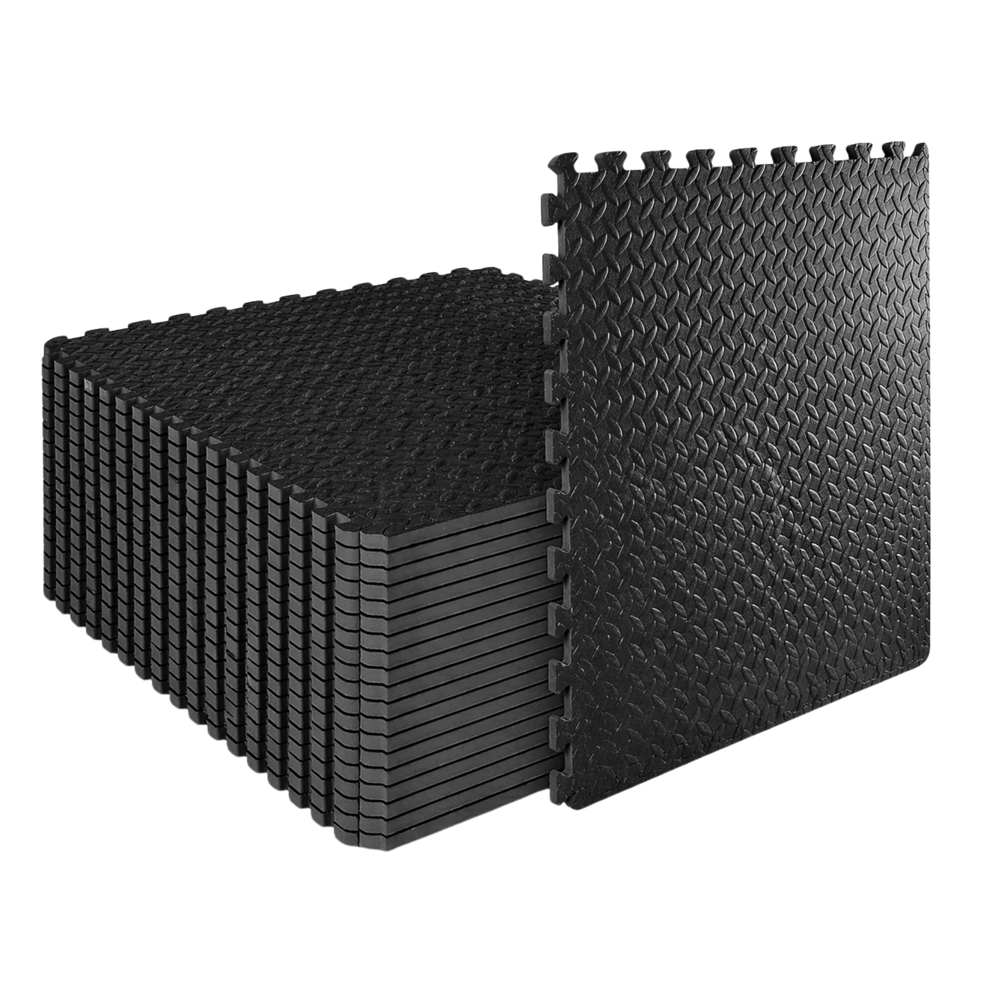 Lot de 24 dalles de sol emboîtables en EVA - Coussin en caoutchouc antidérapant pour entraînement à la maison - Tapis de yoga - 60 x 60 cm - Noir